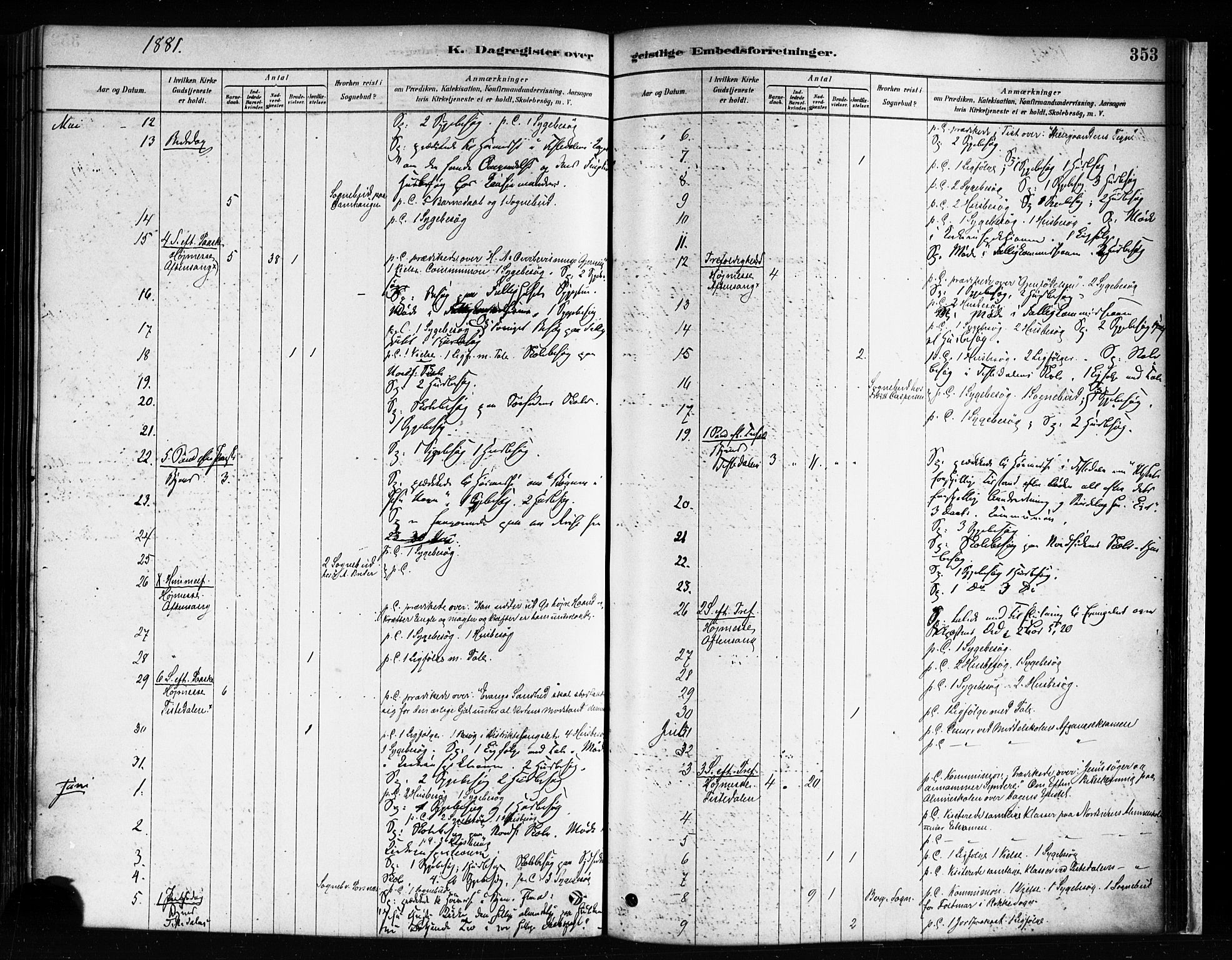 Halden prestekontor Kirkebøker, AV/SAO-A-10909/F/Fa/L0012: Parish register (official) no. I 12, 1878-1889, p. 353