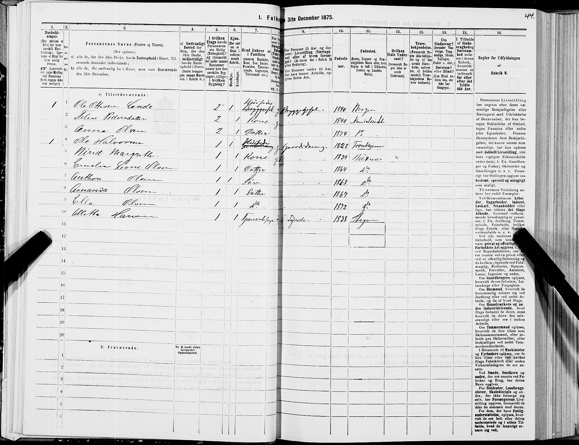 SAT, 1875 census for 1804B Bodø/Bodø, 1875, p. 44