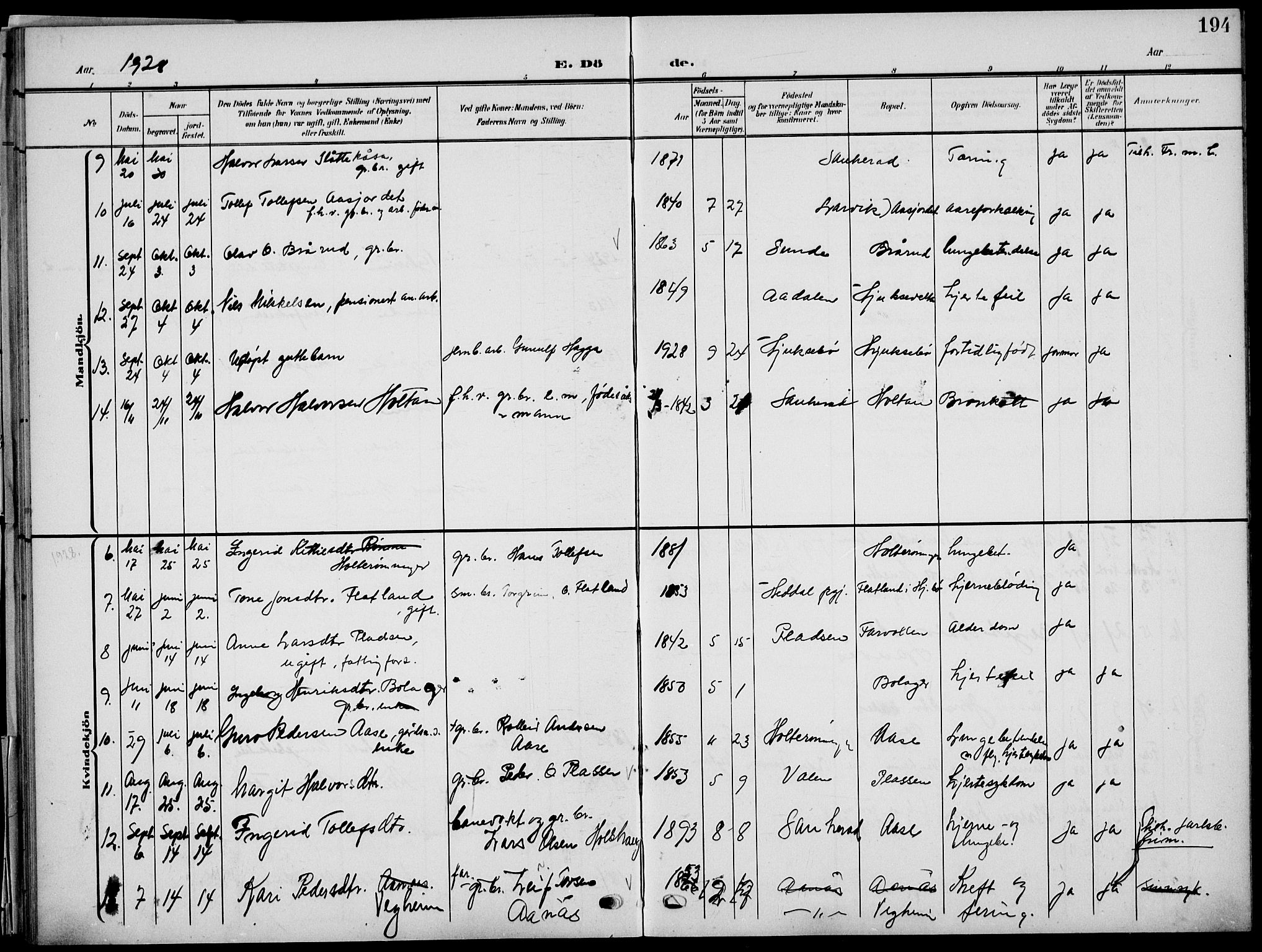 Sauherad kirkebøker, AV/SAKO-A-298/G/Ga/L0004a: Parish register (copy) no. I 4a, 1906-1934, p. 194