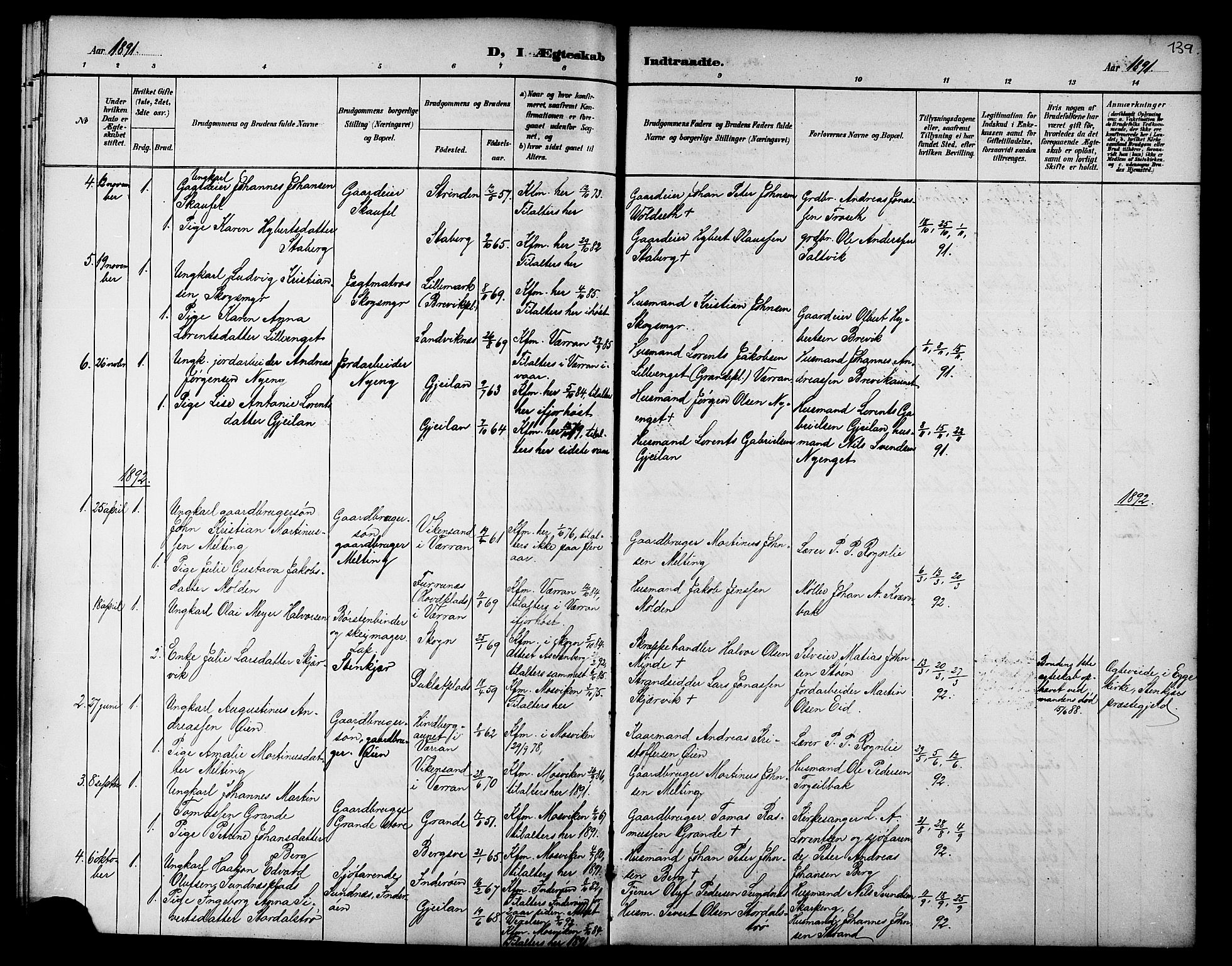 Ministerialprotokoller, klokkerbøker og fødselsregistre - Nord-Trøndelag, SAT/A-1458/733/L0327: Parish register (copy) no. 733C02, 1888-1918, p. 139