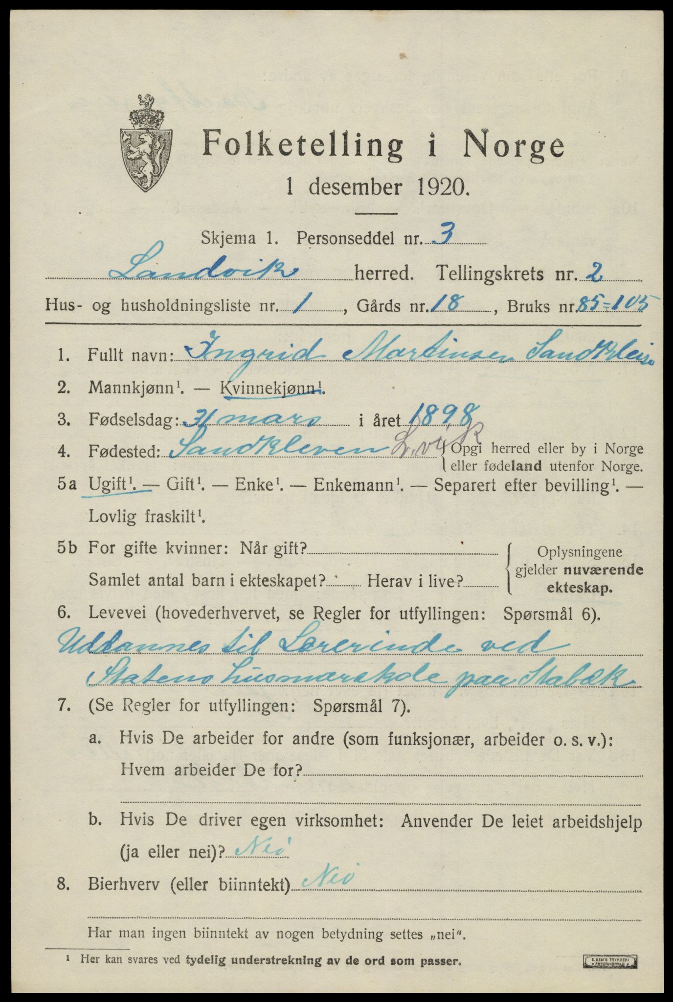 SAK, 1920 census for Landvik, 1920, p. 1776