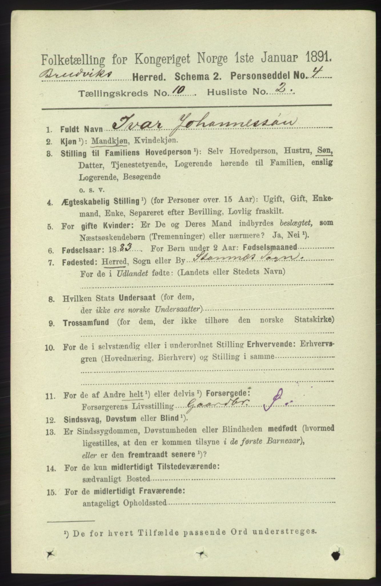 RA, 1891 census for 1251 Bruvik, 1891, p. 3665