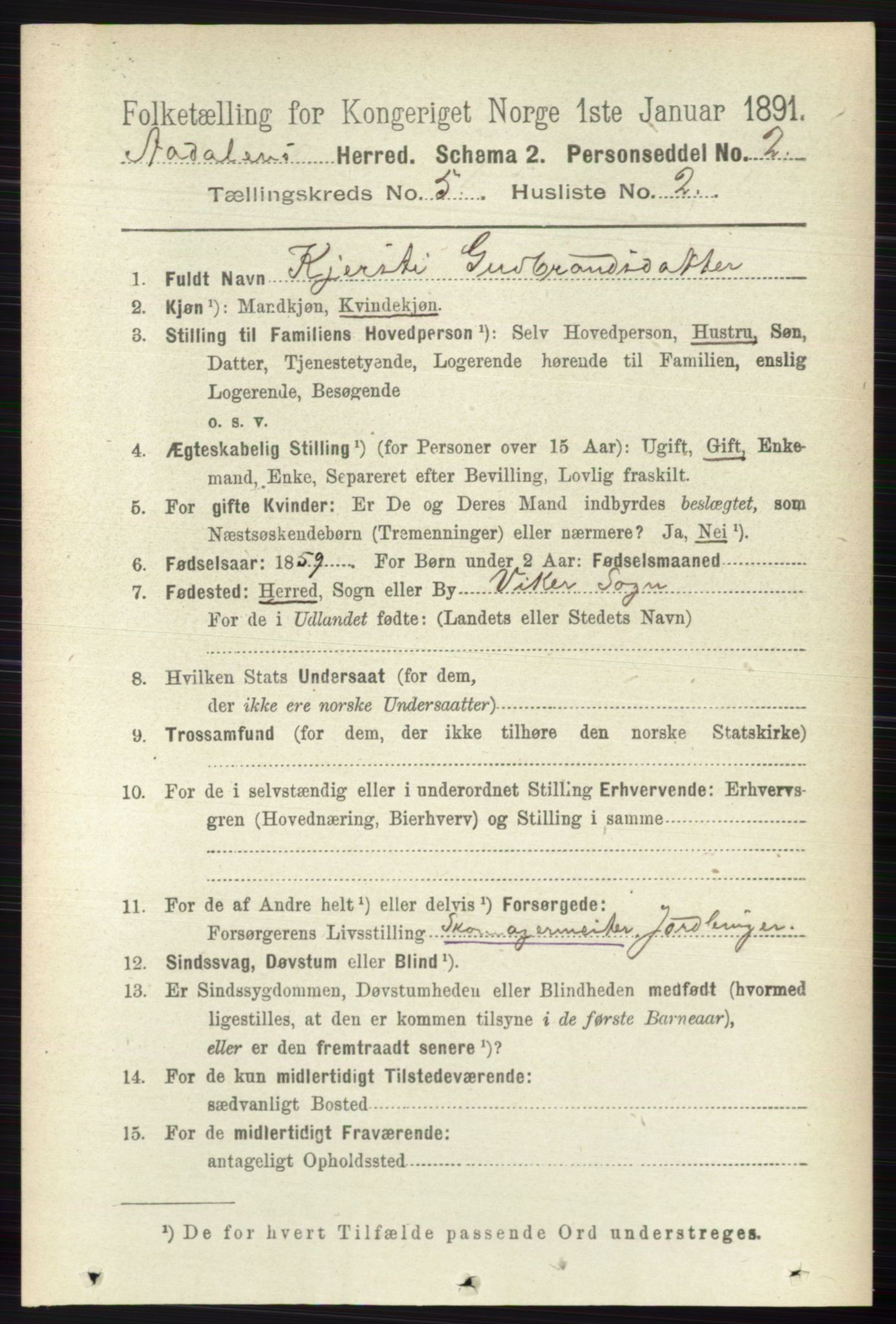 RA, 1891 census for 0614 Ådal, 1891, p. 2020