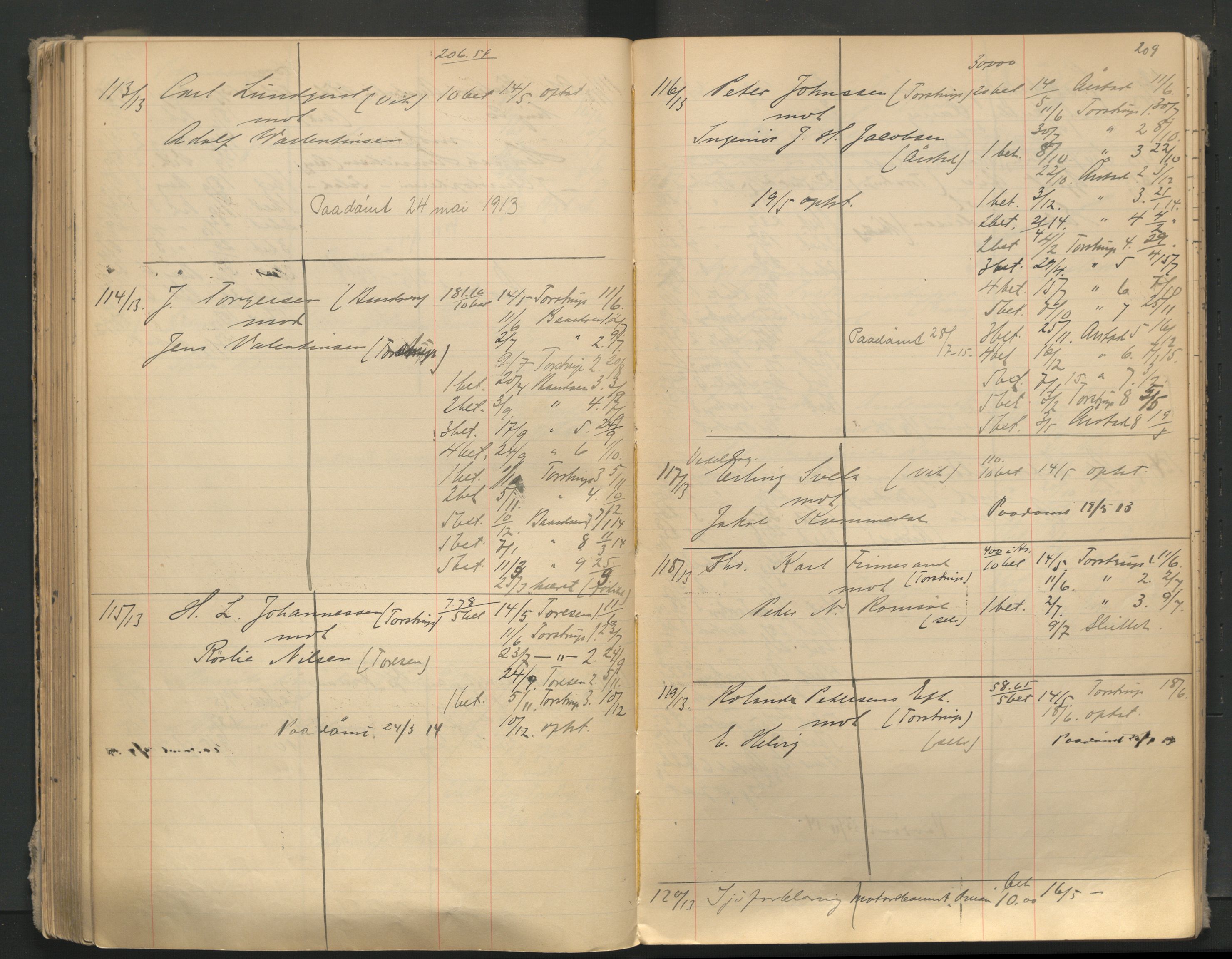 Stavanger byfogd, AV/SAST-A-101408/001/3/32/32A/L0005: Saksliste for Stavanger byting, 1910-1914, p. 208-209