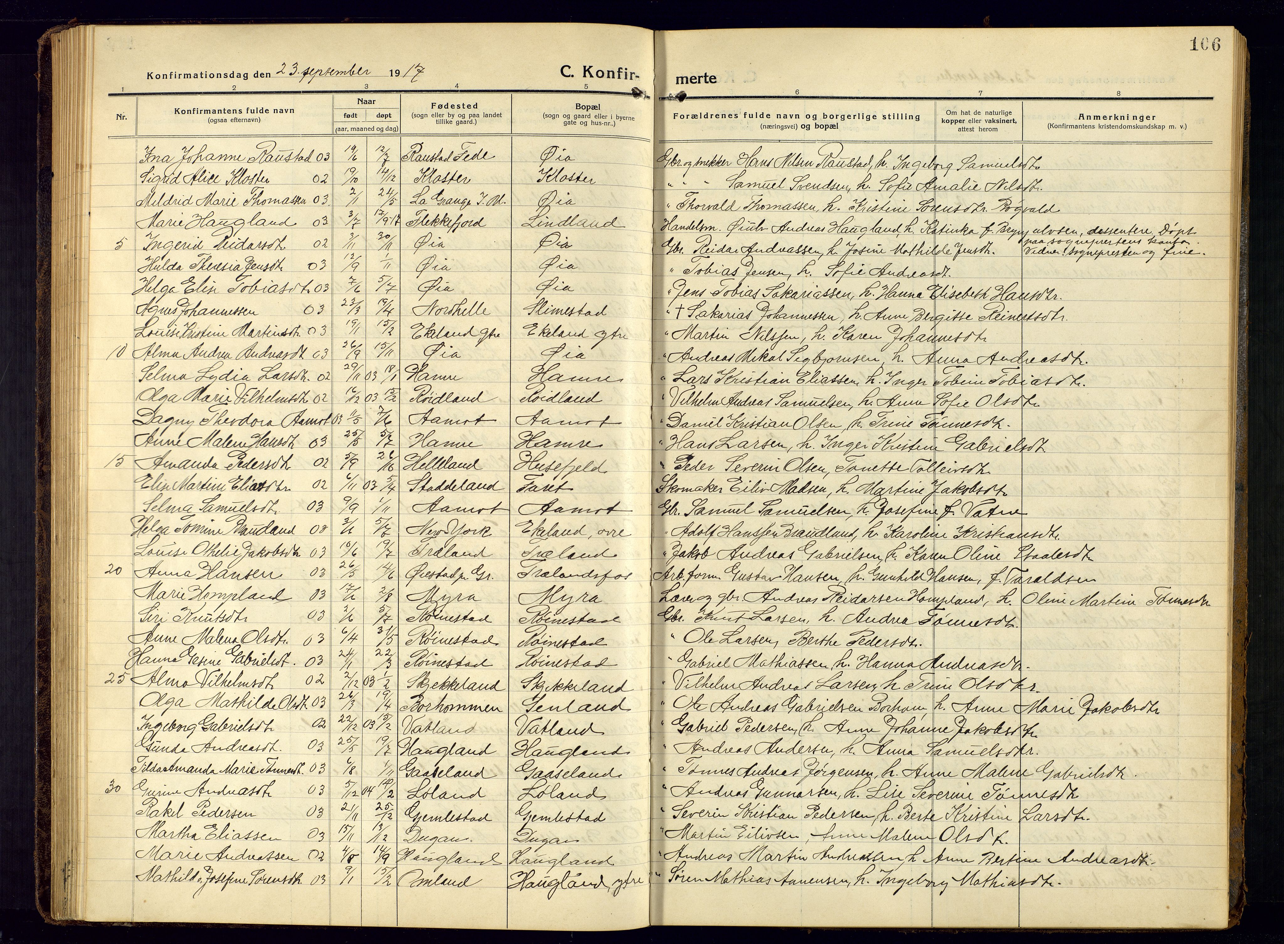 Kvinesdal sokneprestkontor, SAK/1111-0026/F/Fb/Fbb/L0004: Parish register (copy) no. B 4, 1917-1938, p. 106