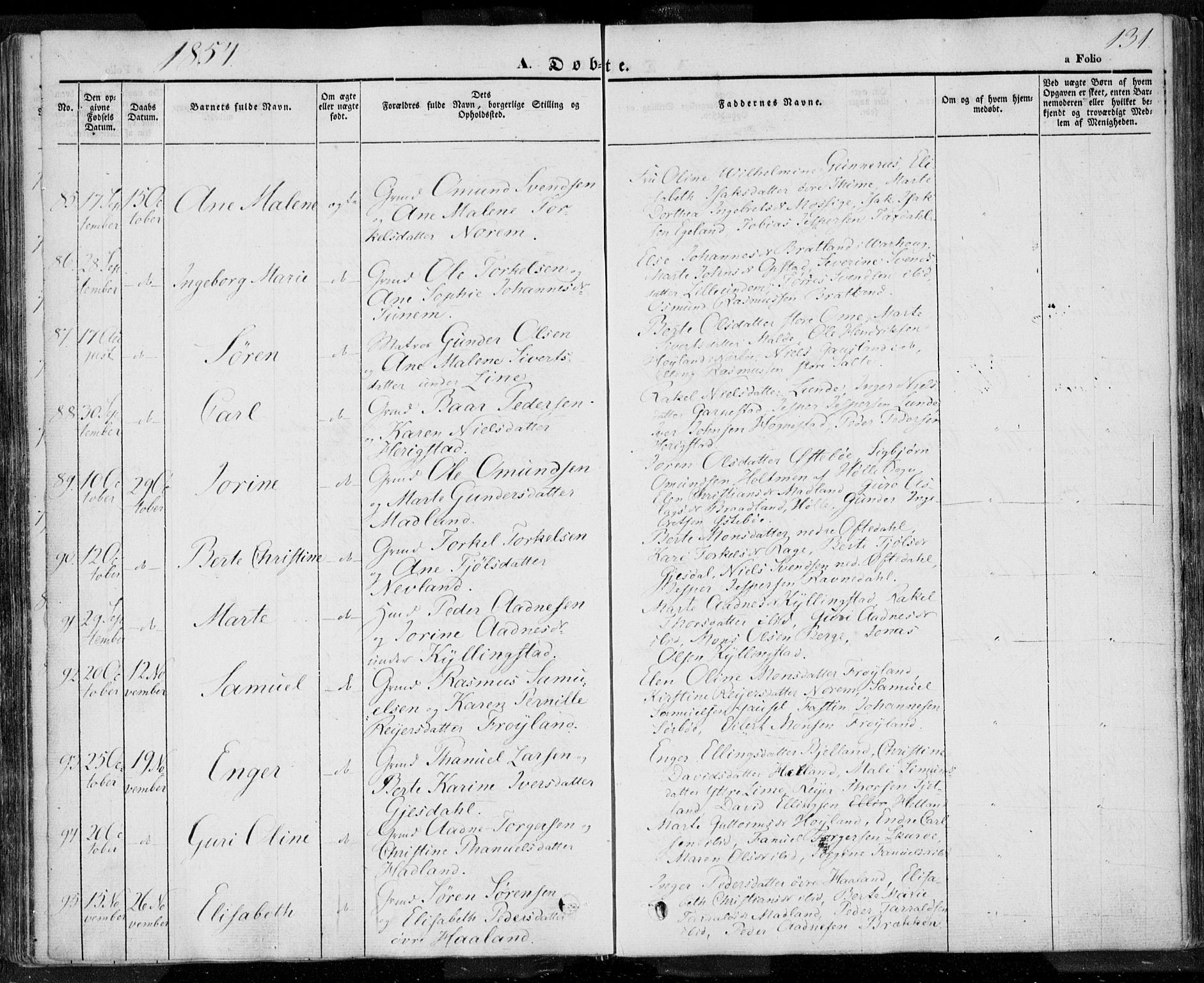 Lye sokneprestkontor, AV/SAST-A-101794/001/30BA/L0005: Parish register (official) no. A 5.1, 1842-1855, p. 131