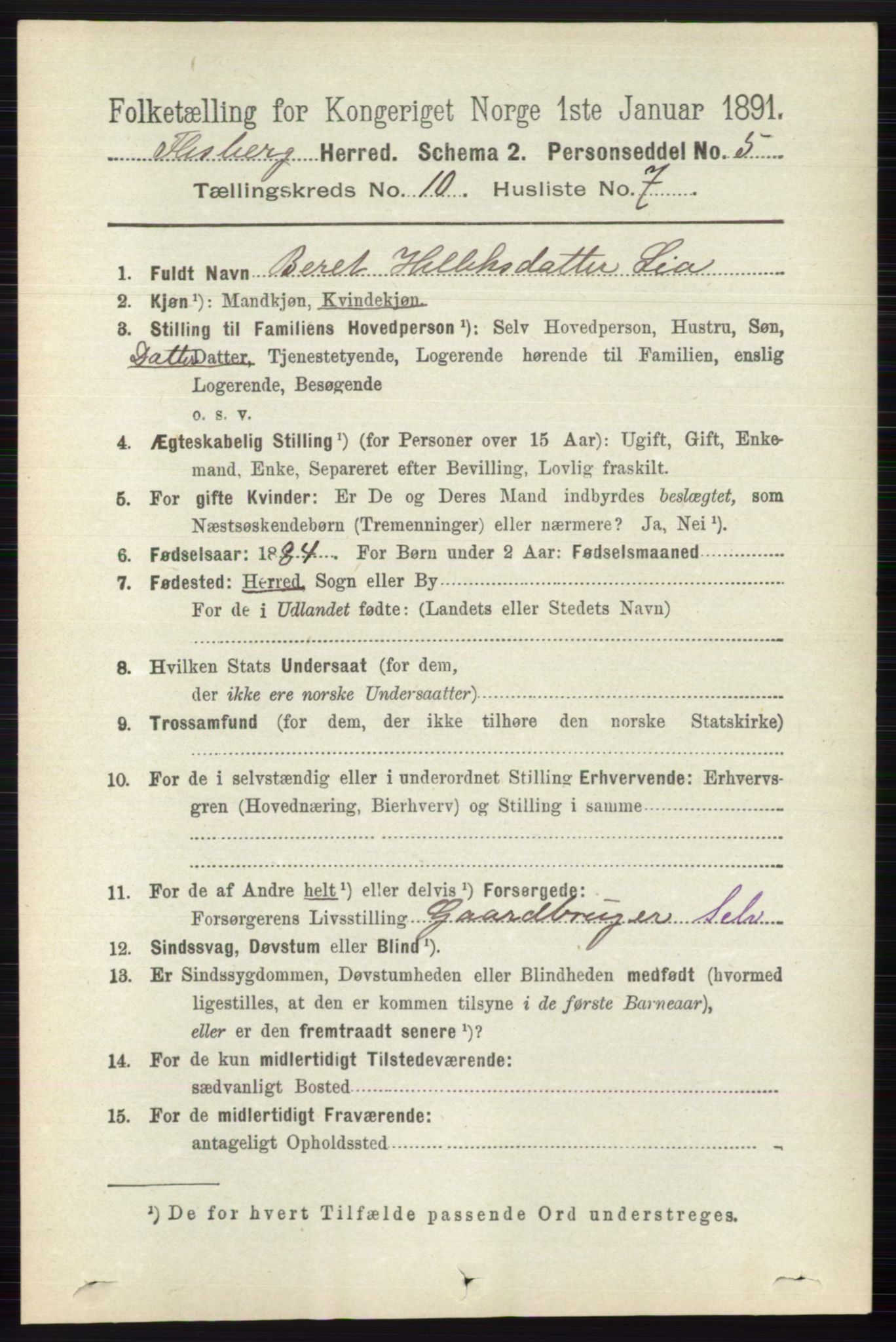 RA, 1891 census for 0631 Flesberg, 1891, p. 1695