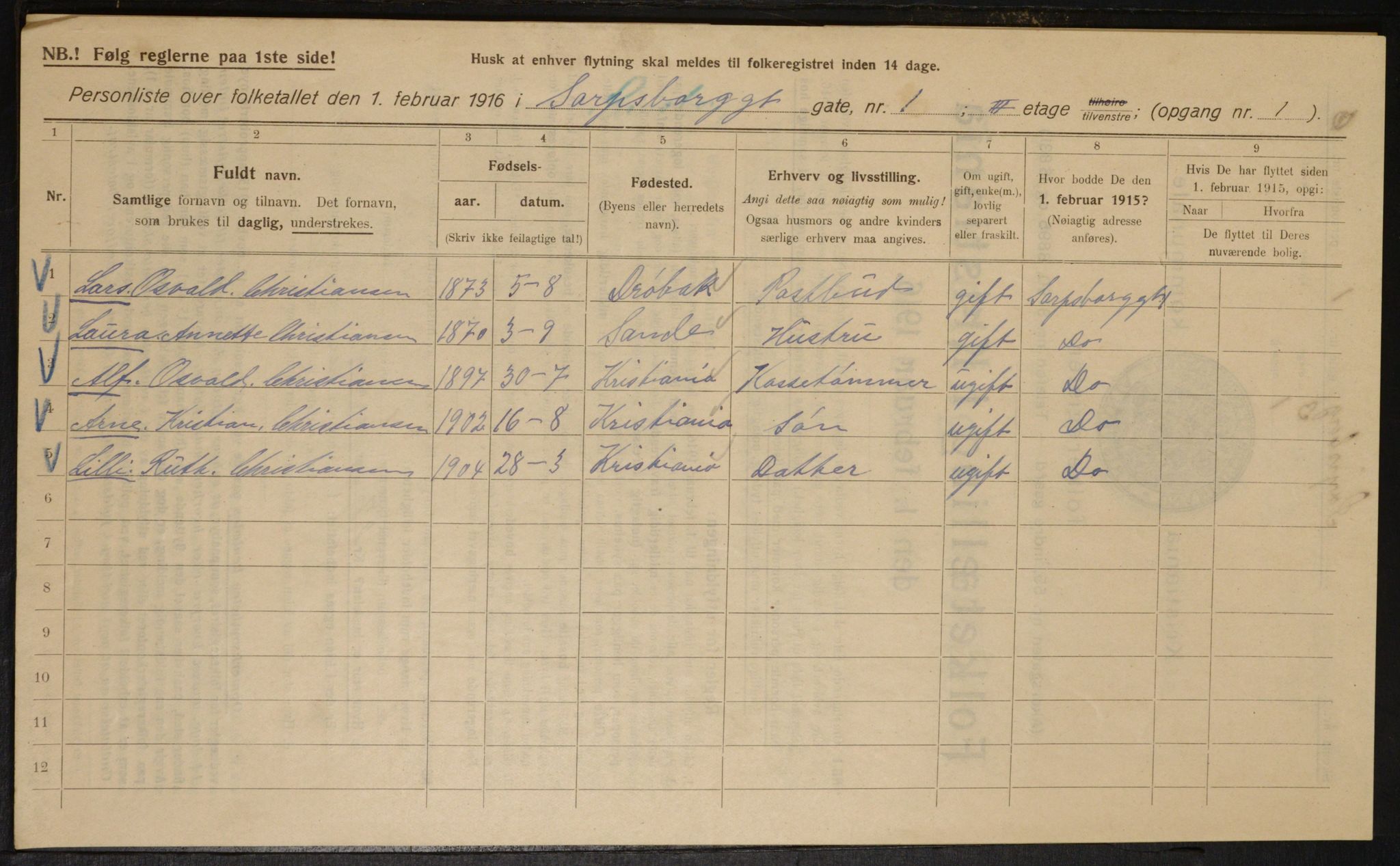 OBA, Municipal Census 1916 for Kristiania, 1916, p. 91310