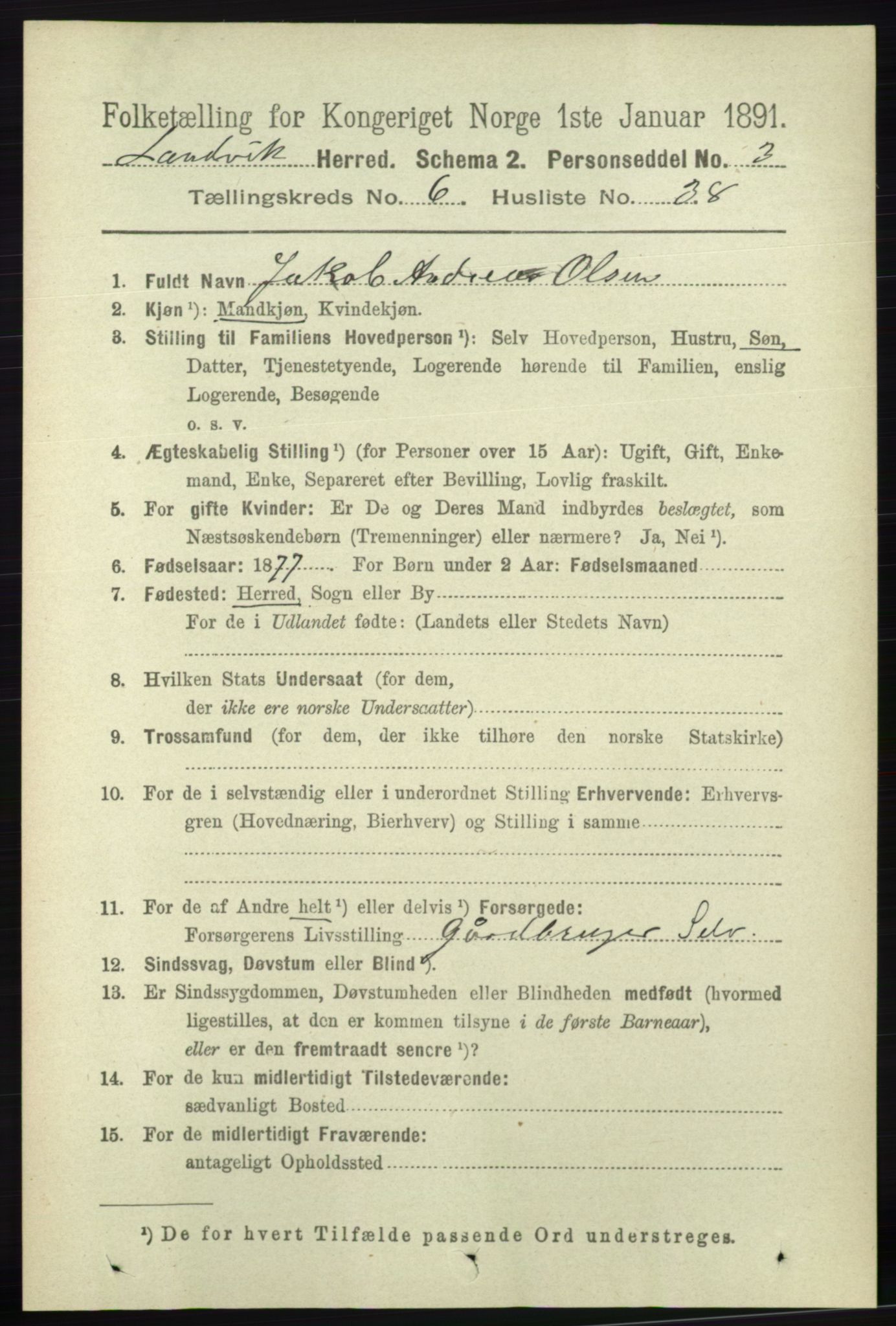 RA, 1891 census for 0924 Landvik, 1891, p. 2705