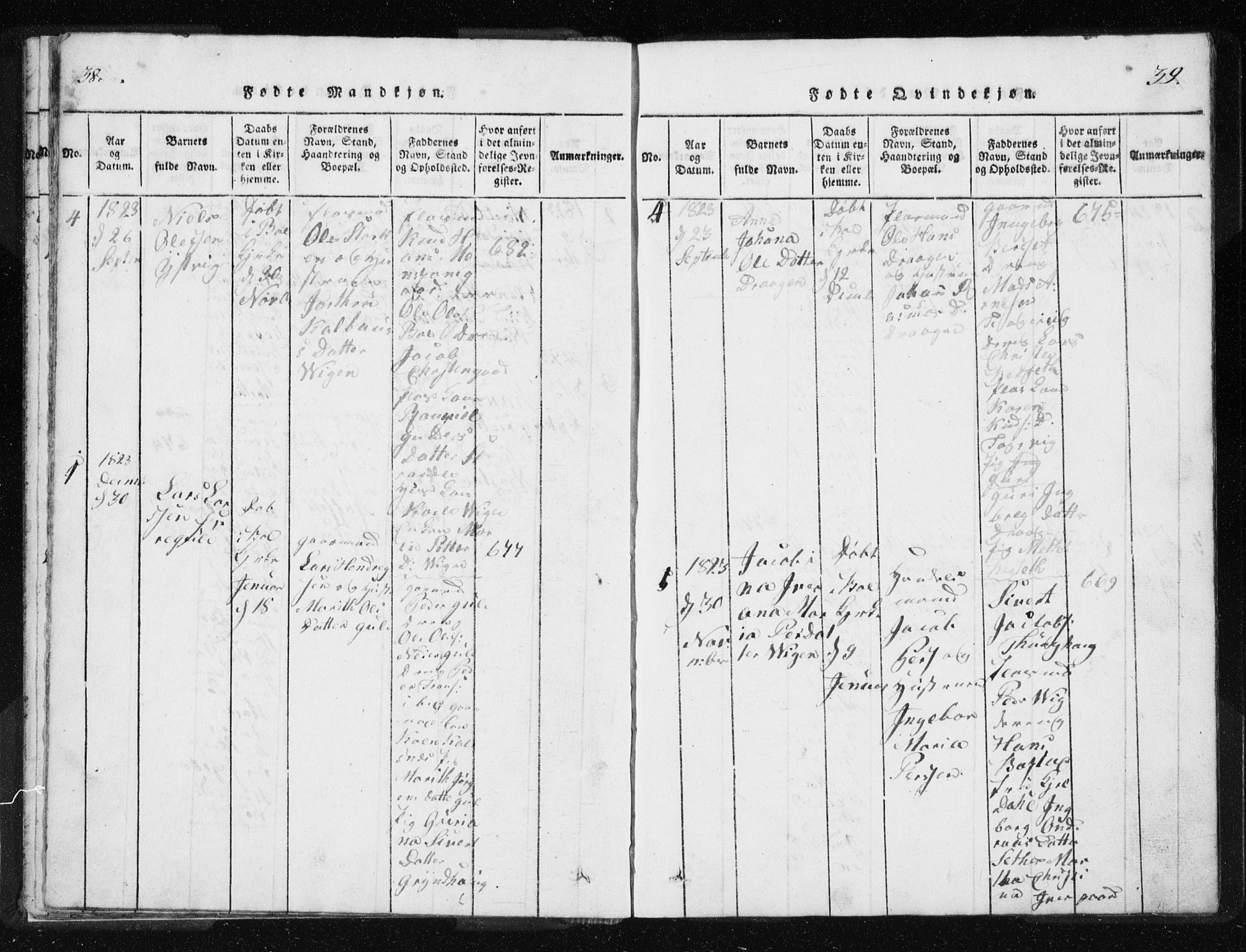 Ministerialprotokoller, klokkerbøker og fødselsregistre - Møre og Romsdal, AV/SAT-A-1454/566/L0772: Parish register (copy) no. 566C01, 1818-1845, p. 38-39