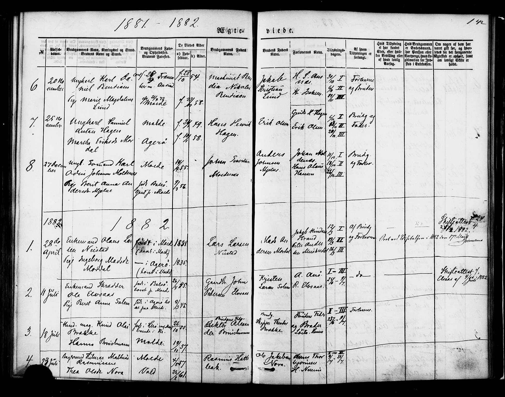 Ministerialprotokoller, klokkerbøker og fødselsregistre - Møre og Romsdal, AV/SAT-A-1454/558/L0691: Parish register (official) no. 558A05, 1873-1886, p. 142