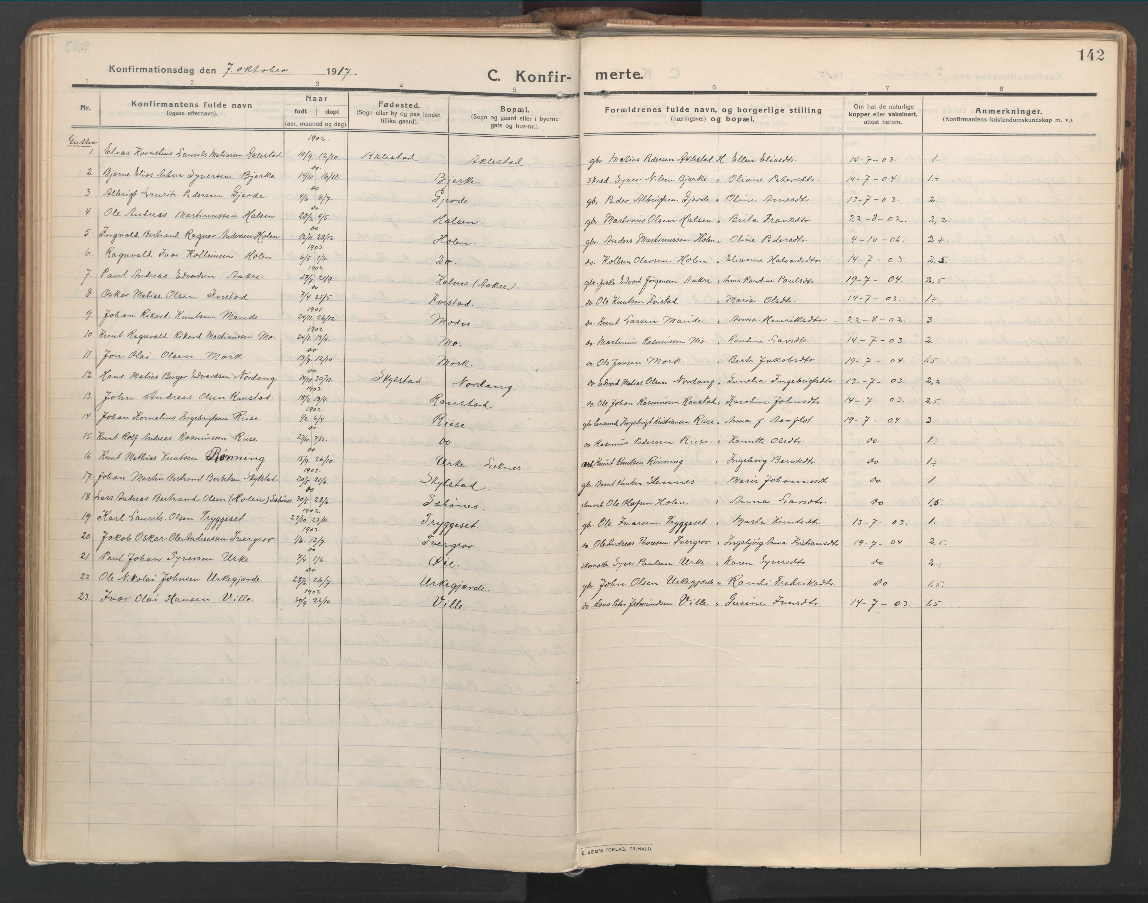 Ministerialprotokoller, klokkerbøker og fødselsregistre - Møre og Romsdal, SAT/A-1454/515/L0212: Parish register (official) no. 515A08, 1911-1935, p. 142