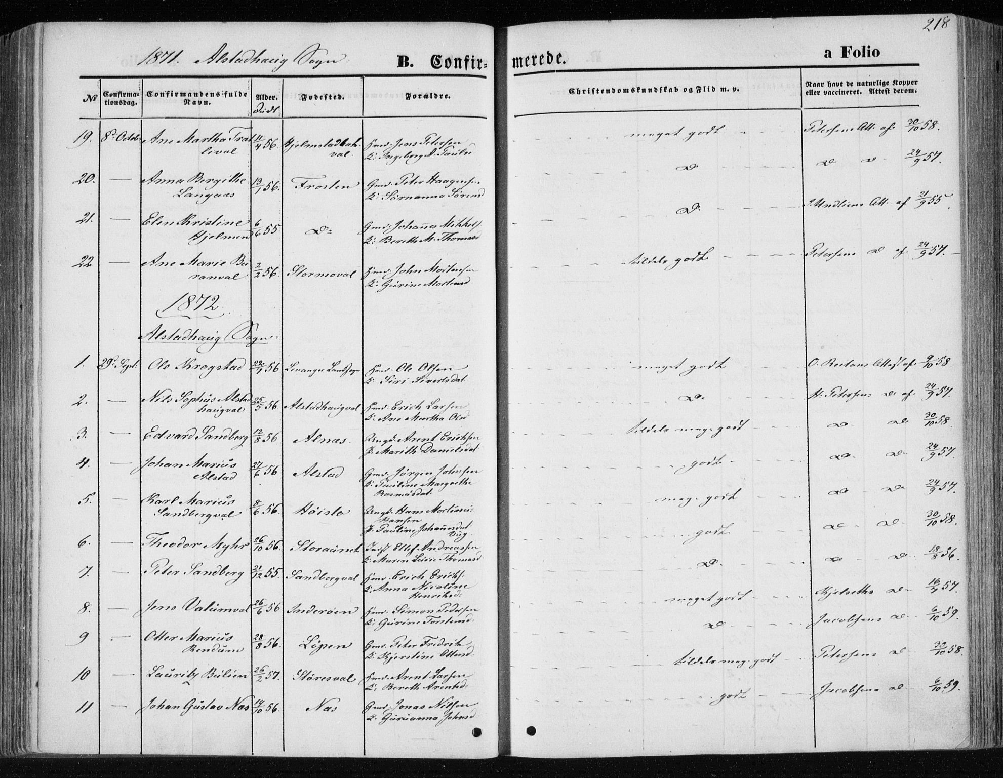 Ministerialprotokoller, klokkerbøker og fødselsregistre - Nord-Trøndelag, SAT/A-1458/717/L0157: Parish register (official) no. 717A08 /1, 1863-1877, p. 218