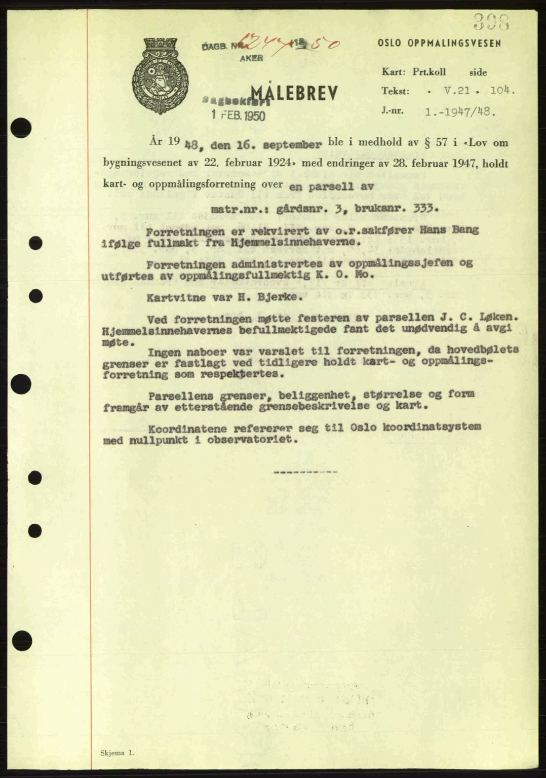 Oslo byskriverembete, AV/SAO-A-10227/G/Gb/Gbd/Gbda/L0017: Mortgage book no. A215, 1949-1950, Diary no: : 1247/1950