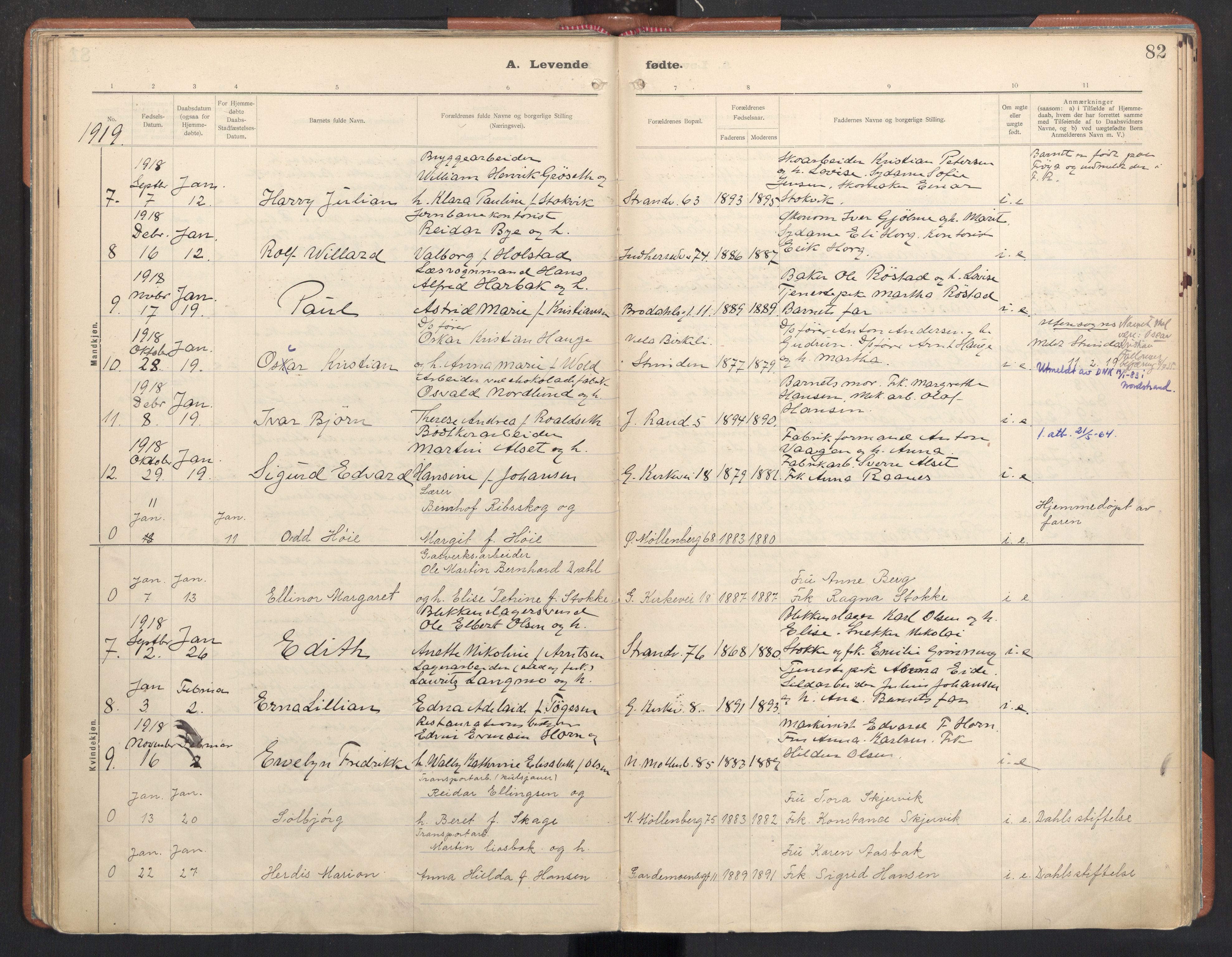 Ministerialprotokoller, klokkerbøker og fødselsregistre - Sør-Trøndelag, SAT/A-1456/605/L0246: Parish register (official) no. 605A08, 1916-1920, p. 82