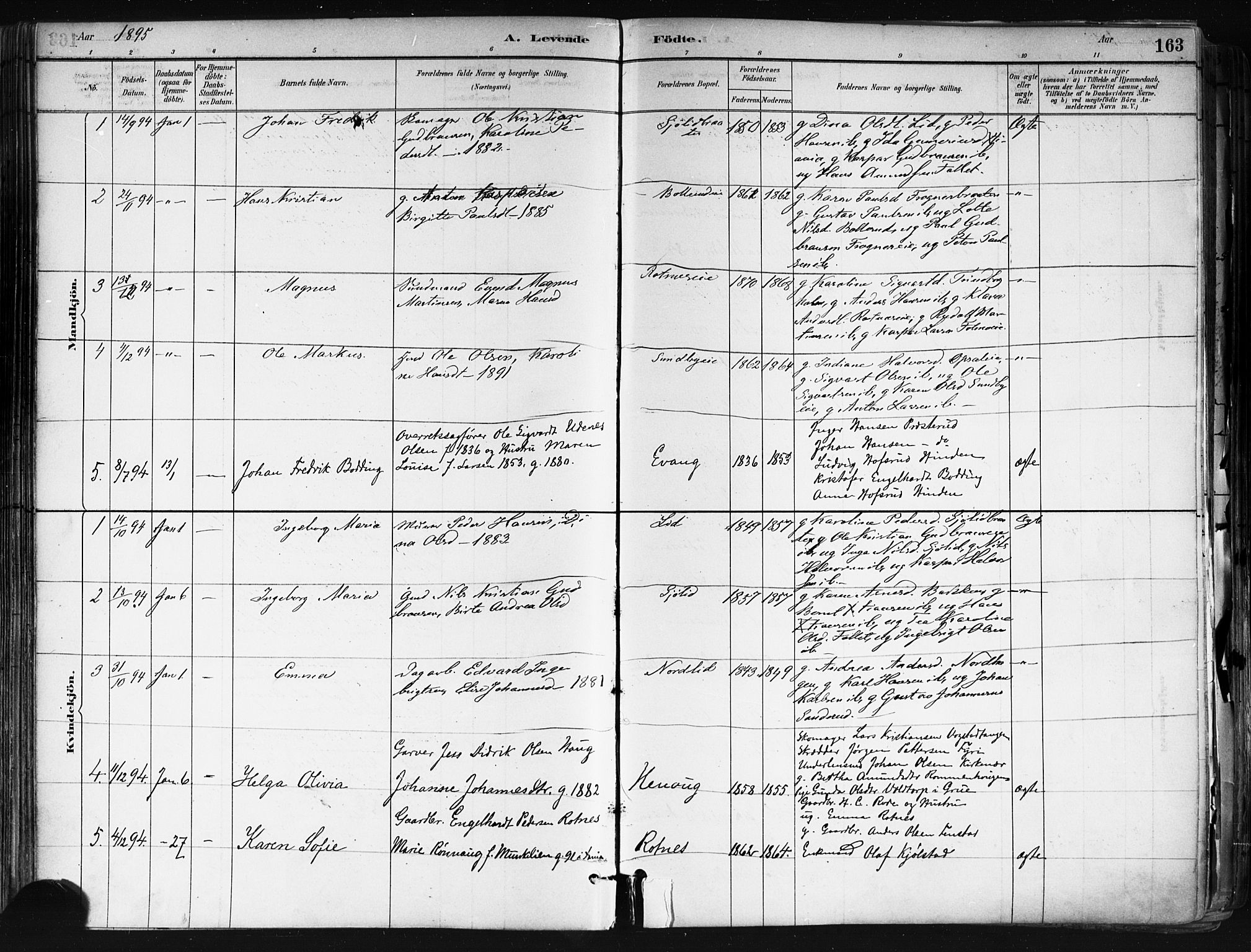 Nes prestekontor Kirkebøker, AV/SAO-A-10410/F/Fa/L0010: Parish register (official) no. I 10, 1883-1898, p. 163