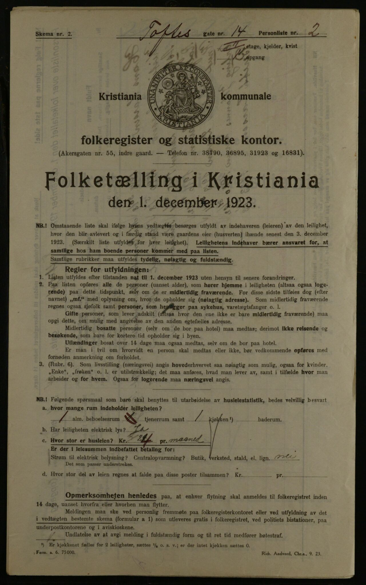 OBA, Municipal Census 1923 for Kristiania, 1923, p. 123388