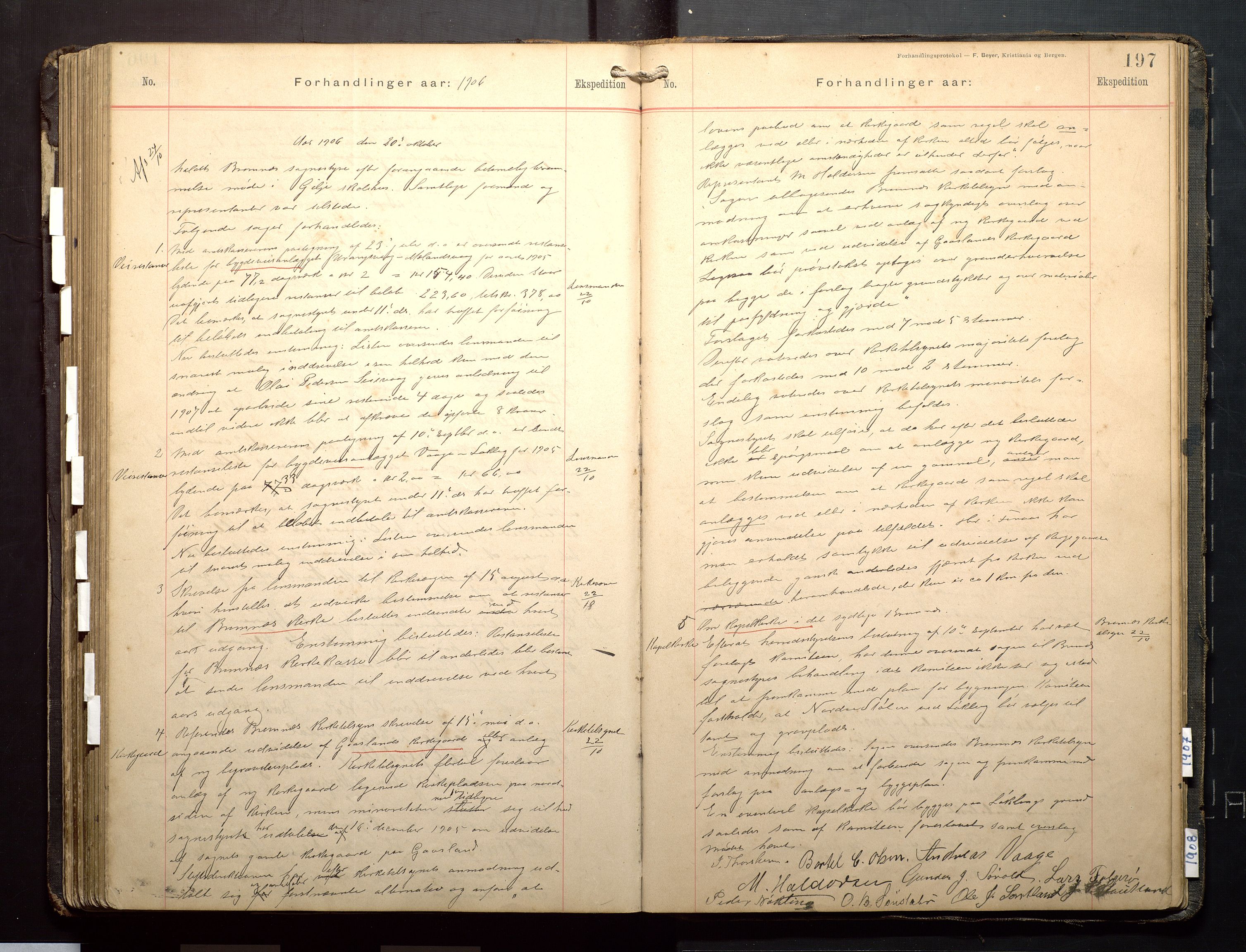 Finnaas kommune. Formannskapet, IKAH/1218a-021/A/Aa/L0003: Møtebok for formannskap, heradsstyre og soknestyre, 1896-1908, p. 197