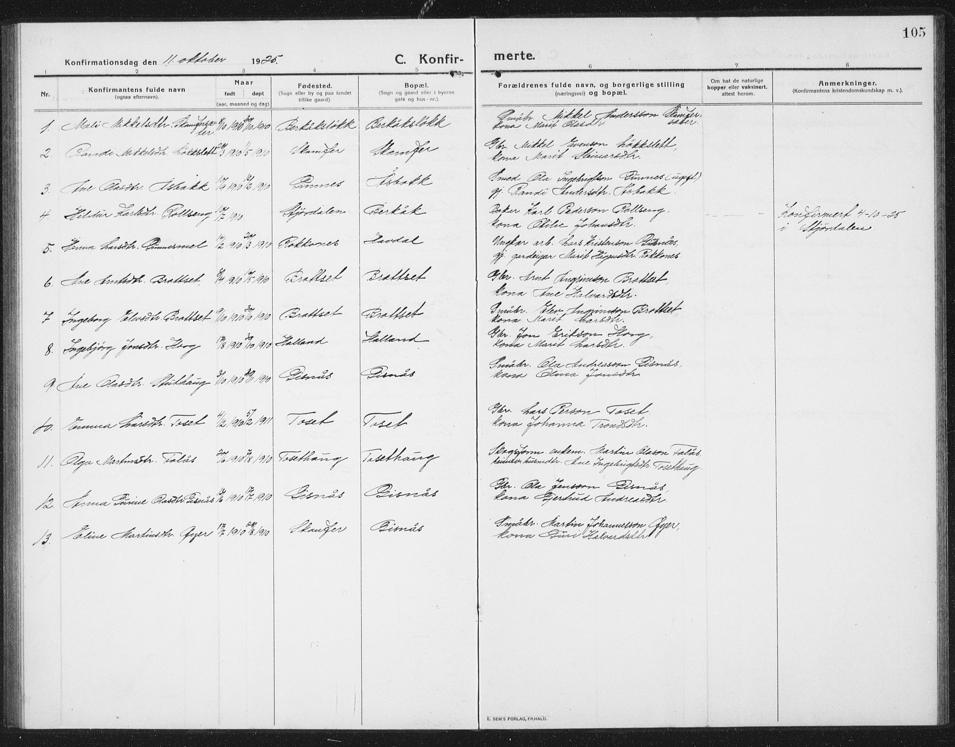 Ministerialprotokoller, klokkerbøker og fødselsregistre - Sør-Trøndelag, AV/SAT-A-1456/675/L0888: Parish register (copy) no. 675C01, 1913-1935, p. 105