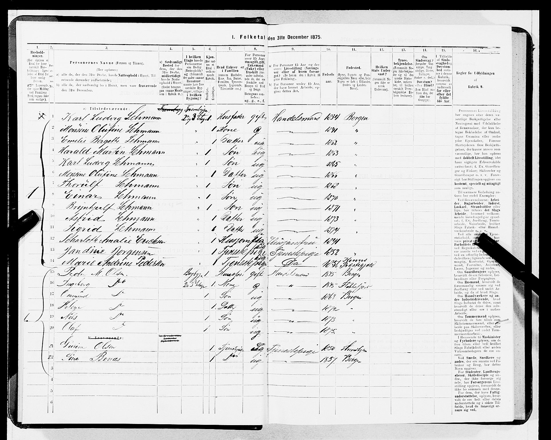 SAB, 1875 census for 1301 Bergen, 1875, p. 818