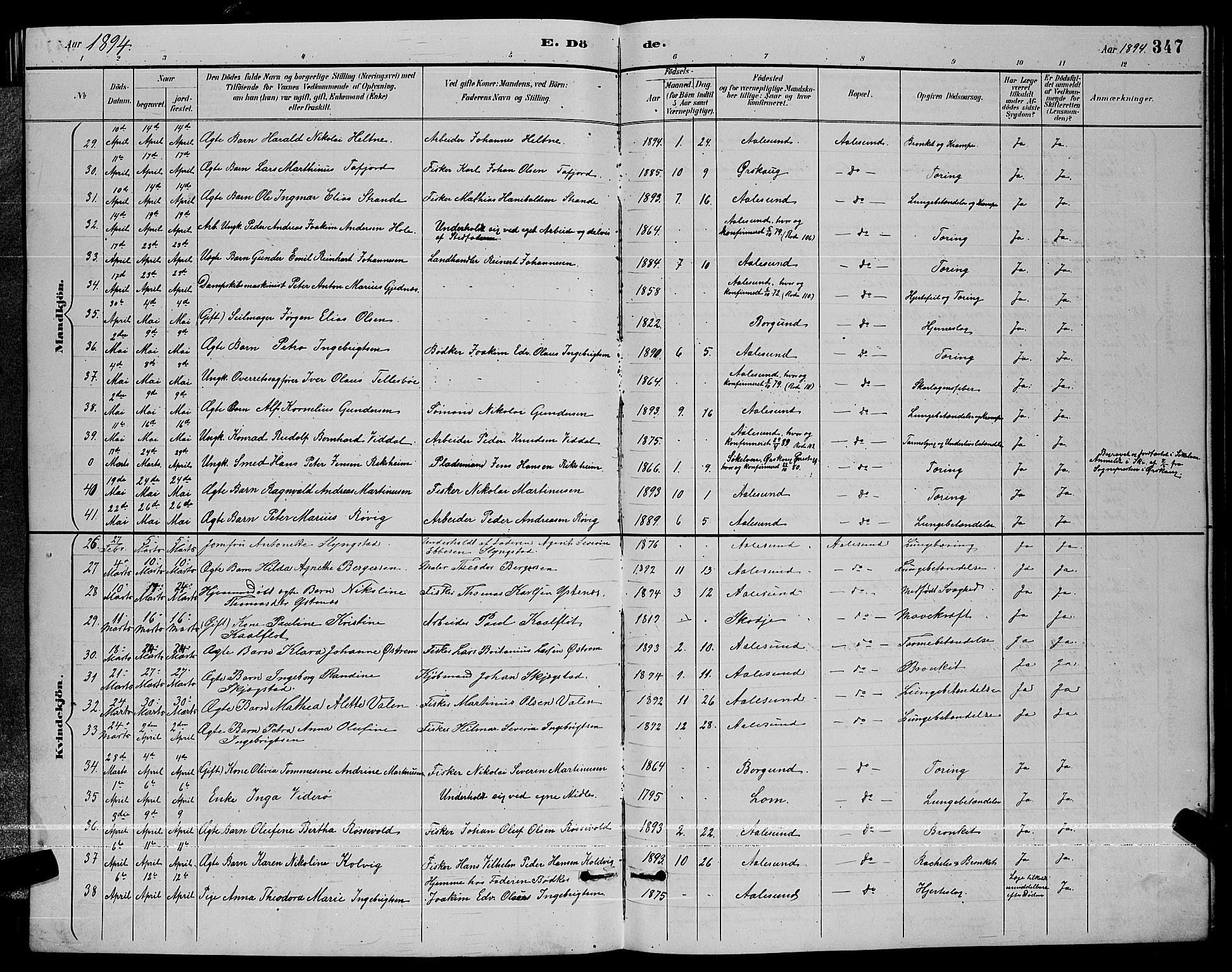 Ministerialprotokoller, klokkerbøker og fødselsregistre - Møre og Romsdal, AV/SAT-A-1454/529/L0467: Parish register (copy) no. 529C04, 1889-1897, p. 347