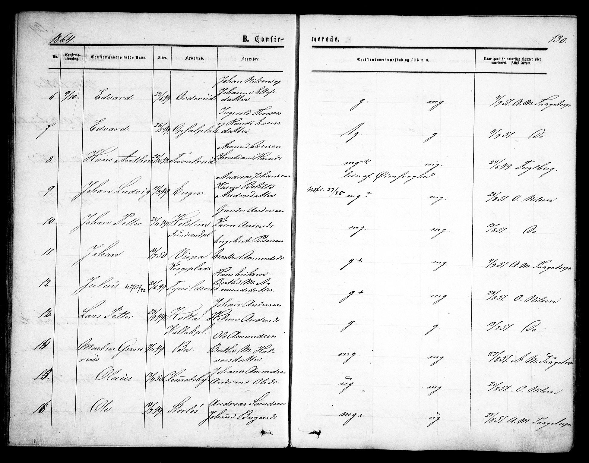 Rødenes prestekontor Kirkebøker, AV/SAO-A-2005/F/Fa/L0007: Parish register (official) no. I 7, 1860-1869, p. 130
