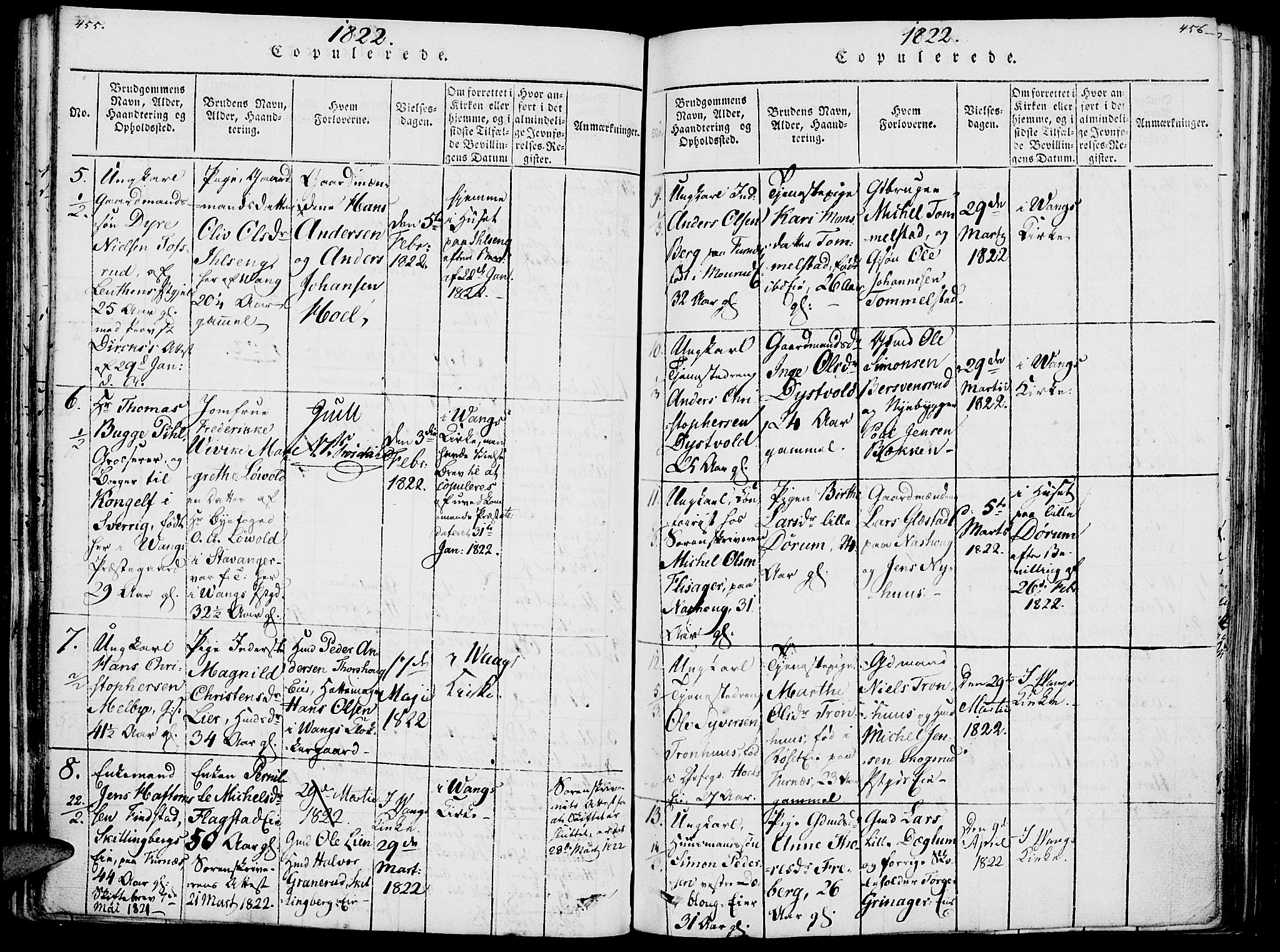 Vang prestekontor, Hedmark, SAH/PREST-008/H/Ha/Haa/L0007: Parish register (official) no. 7, 1813-1826, p. 455-456
