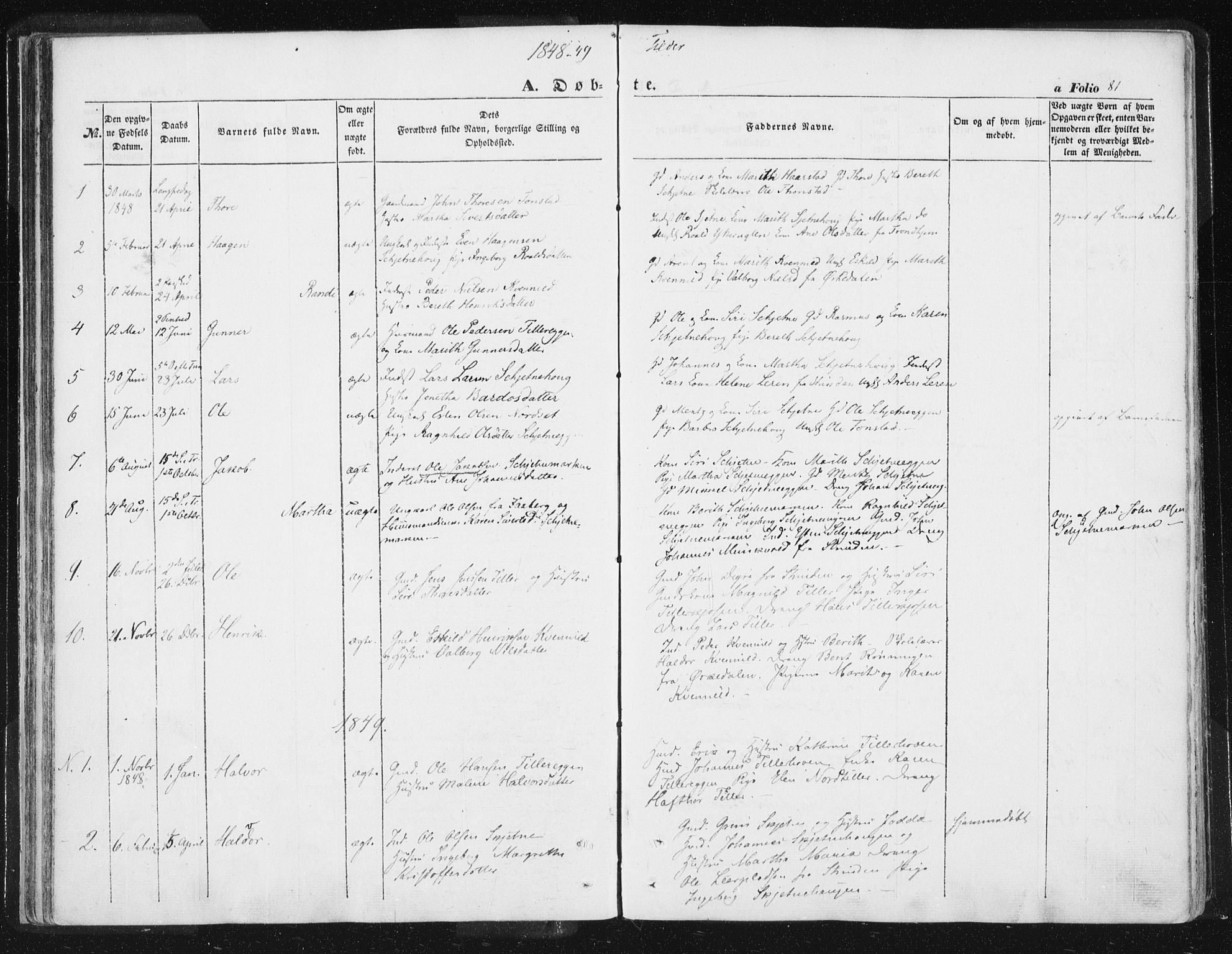 Ministerialprotokoller, klokkerbøker og fødselsregistre - Sør-Trøndelag, SAT/A-1456/618/L0441: Parish register (official) no. 618A05, 1843-1862, p. 81