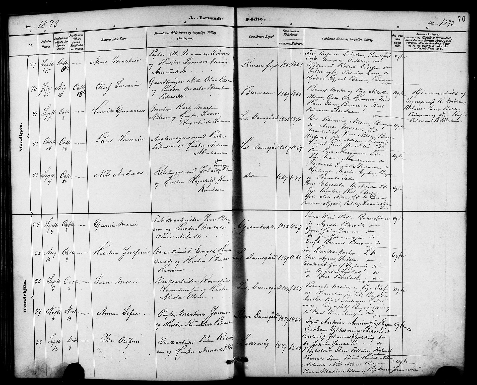 Laksevåg Sokneprestembete, AV/SAB-A-76501/H/Ha/Hab/Haba/L0003: Parish register (copy) no. A 3, 1887-1899, p. 70
