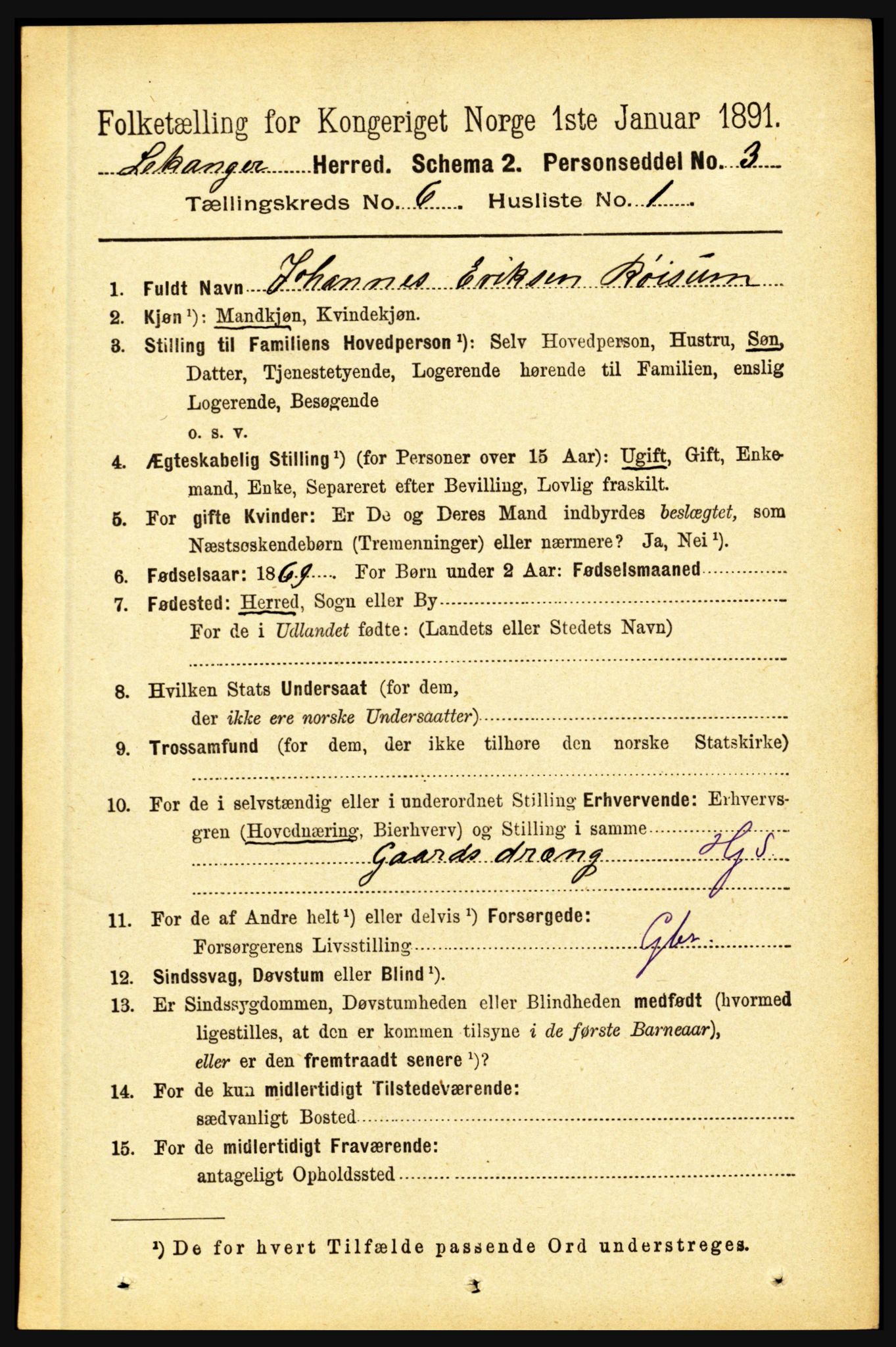 RA, 1891 census for 1419 Leikanger, 1891, p. 1120