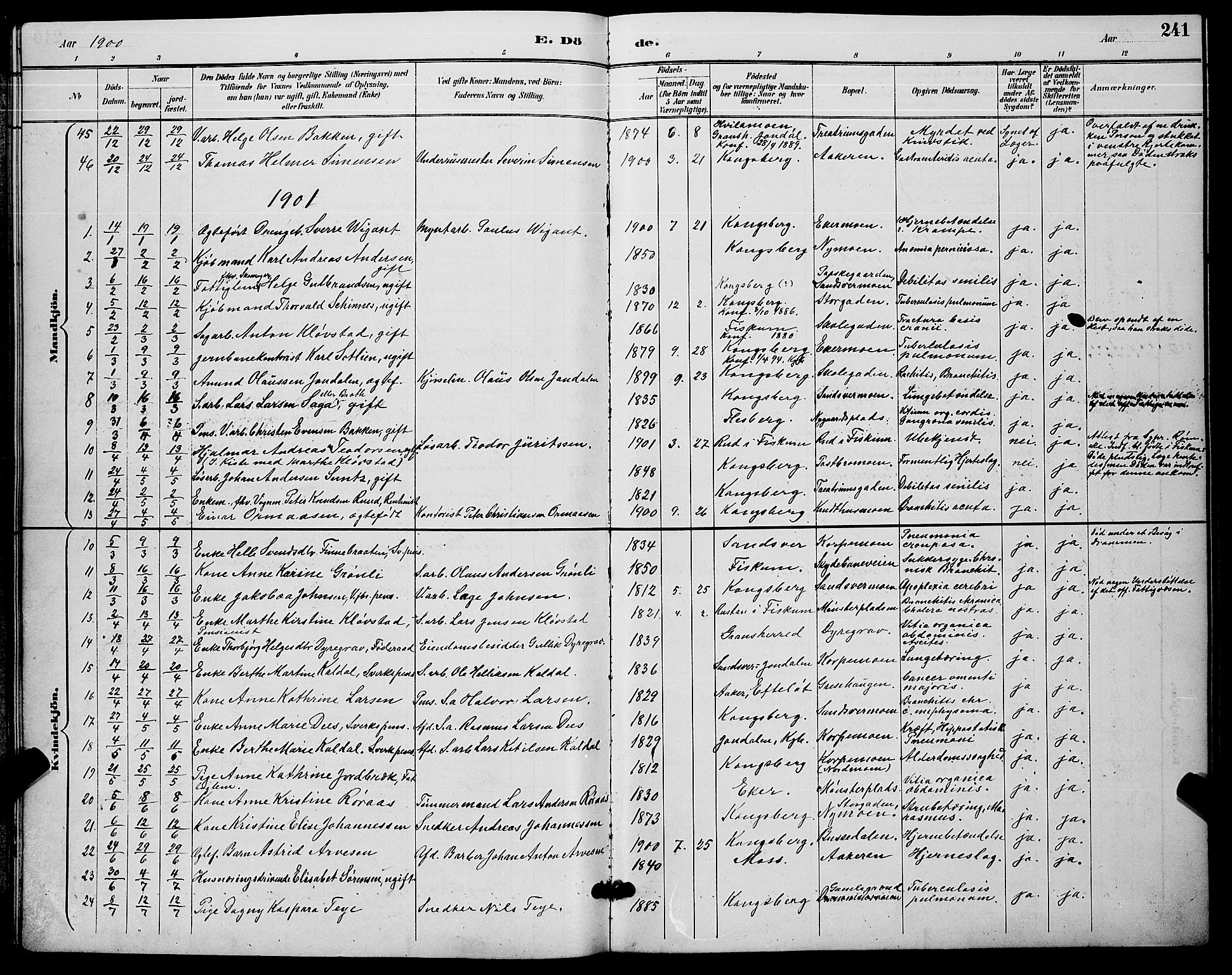 Kongsberg kirkebøker, AV/SAKO-A-22/G/Ga/L0006: Parish register (copy) no. 6, 1890-1901, p. 241