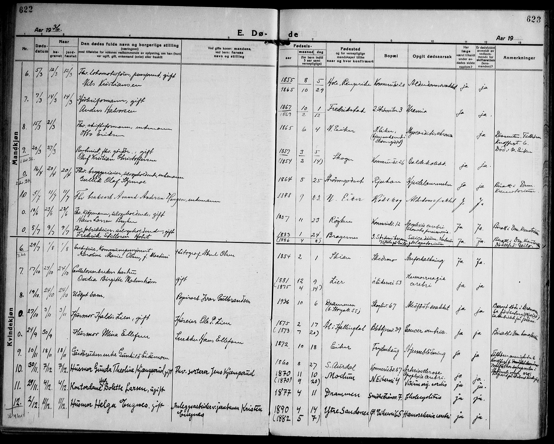 Strømsgodset kirkebøker, SAKO/A-324/F/Fa/L0003: Parish register (official) no. 3, 1920-1936, p. 622-623