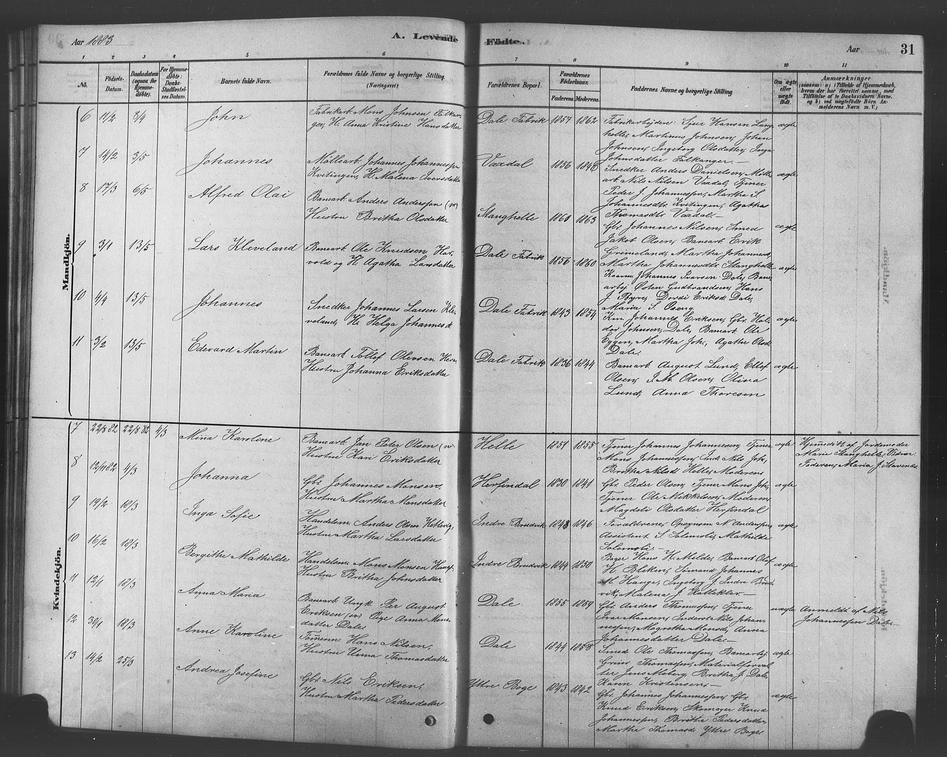 Bruvik Sokneprestembete, AV/SAB-A-74701/H/Hab: Parish register (copy) no. A 1, 1878-1907, p. 31