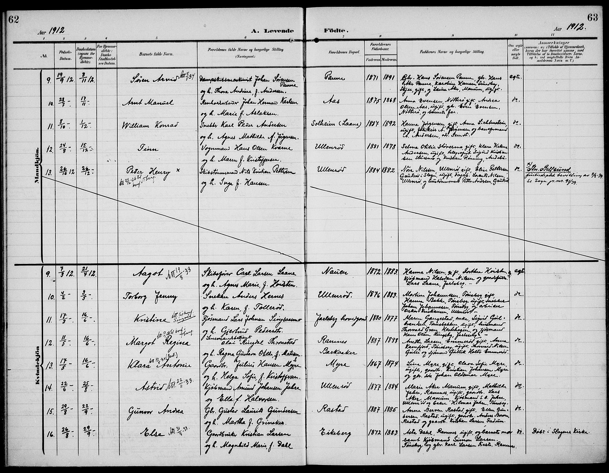 Sem kirkebøker, AV/SAKO-A-5/F/Fa/L0012: Parish register (official) no. I 12, 1905-1915, p. 62-63