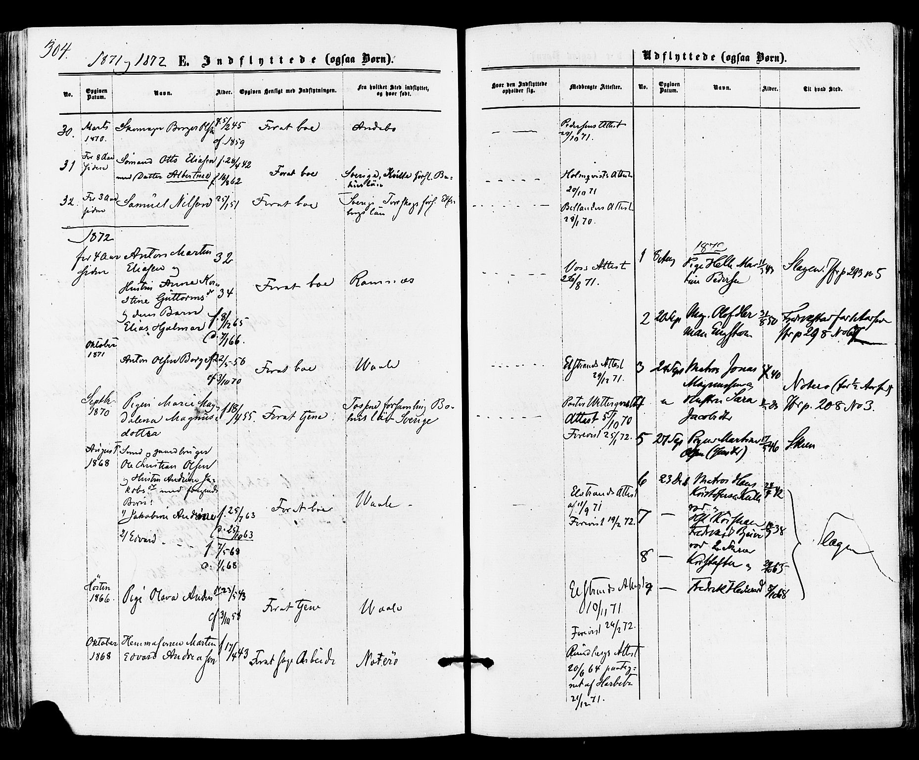 Tønsberg kirkebøker, SAKO/A-330/F/Fa/L0009: Parish register (official) no. I 9, 1865-1873, p. 304
