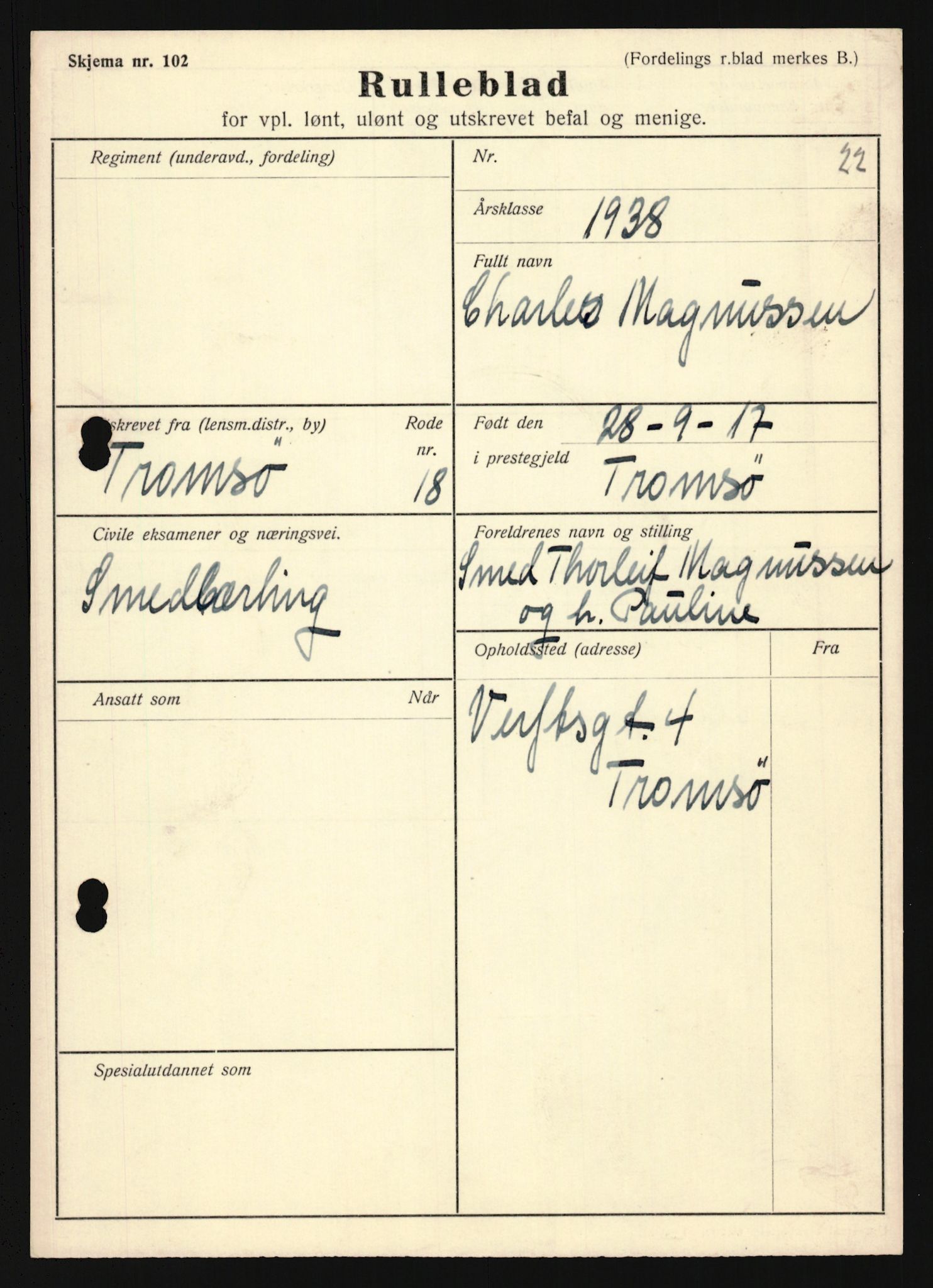 Forsvaret, Troms infanteriregiment nr. 16, AV/RA-RAFA-3146/P/Pa/L0022: Rulleblad for regimentets menige mannskaper, årsklasse 1938, 1938, p. 983