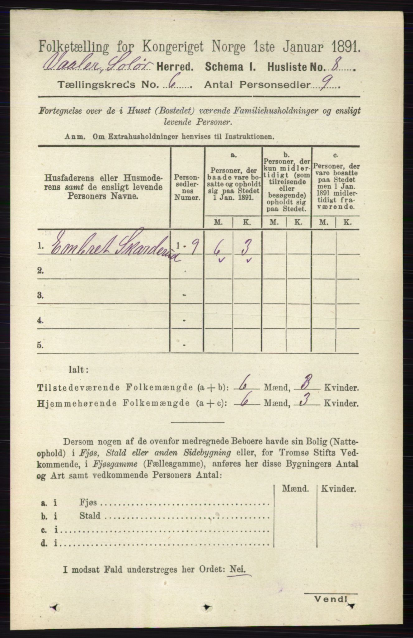 RA, 1891 census for 0426 Våler, 1891, p. 2400