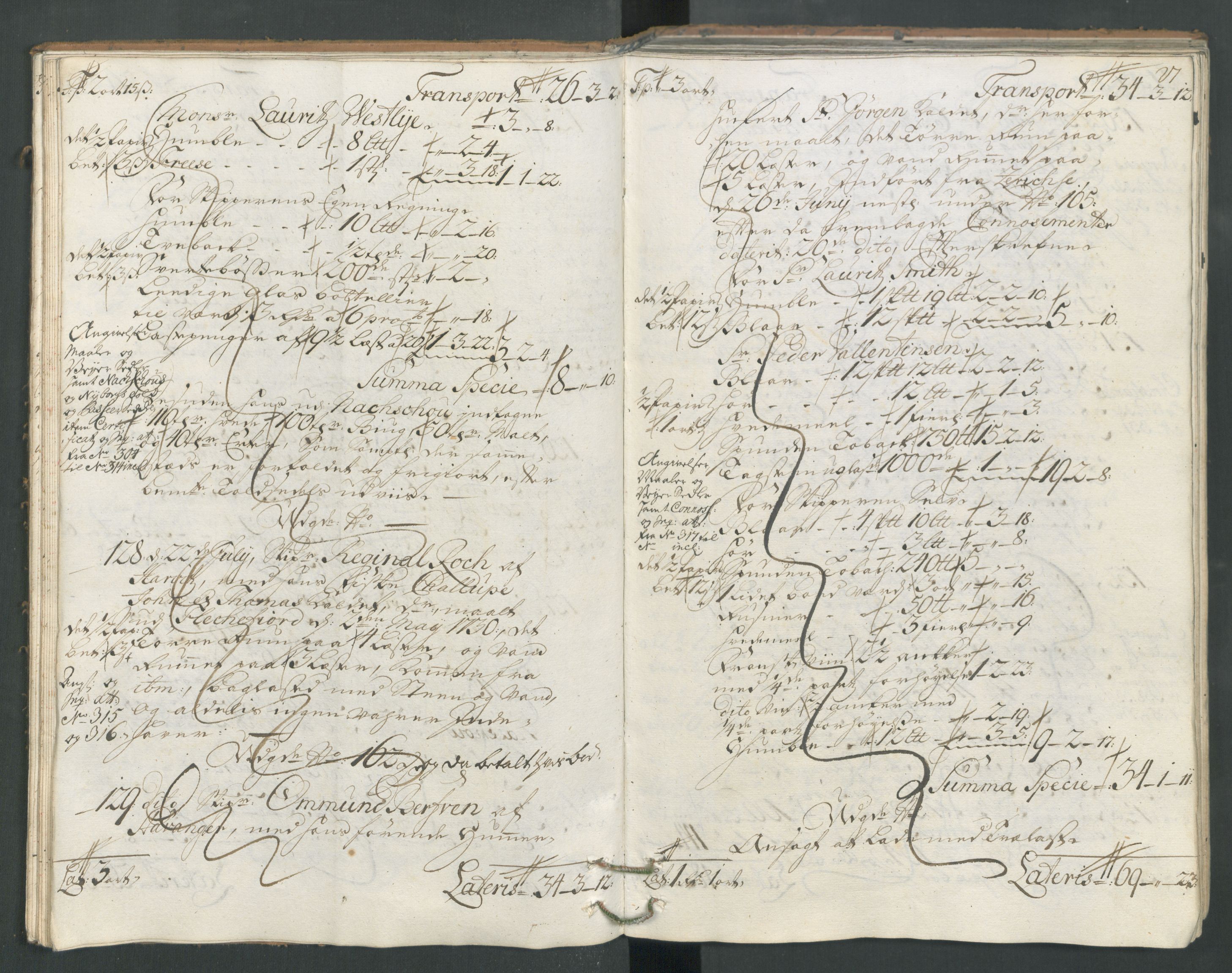 Generaltollkammeret, tollregnskaper, AV/RA-EA-5490/R22/L0012/0001: Tollregnskaper Stavanger / Hovedtollbok, 1733, p. 26b-27a
