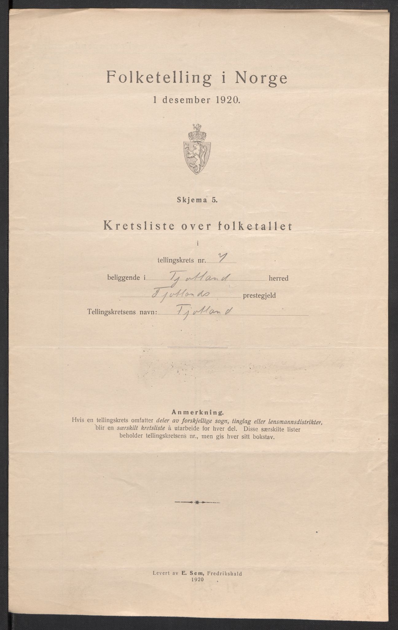 SAK, 1920 census for Fjotland, 1920, p. 25