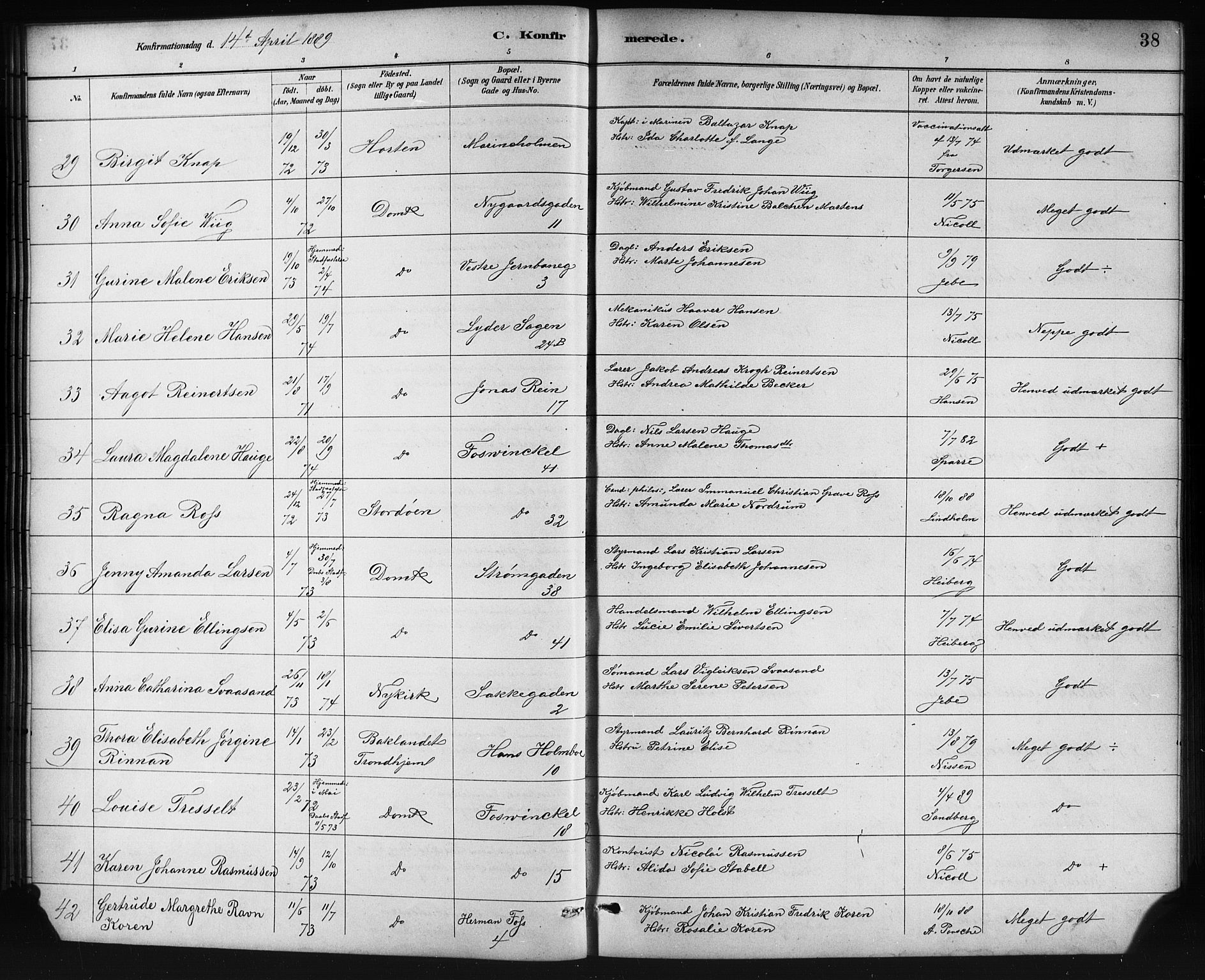 Johanneskirken sokneprestembete, SAB/A-76001/H/Hab: Parish register (copy) no. B 1, 1885-1907, p. 38