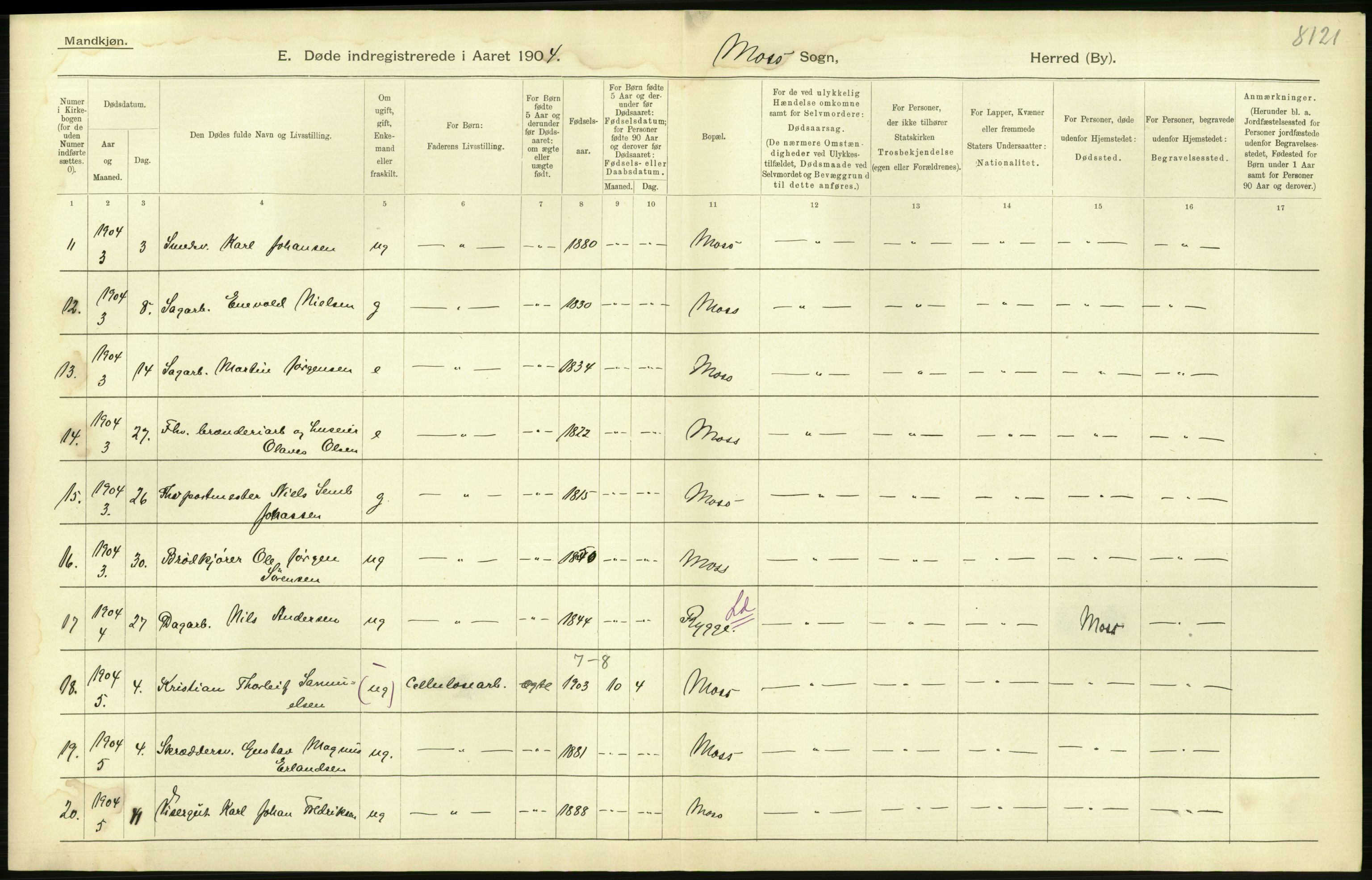 Statistisk sentralbyrå, Sosiodemografiske emner, Befolkning, AV/RA-S-2228/D/Df/Dfa/Dfab/L0001: Smålenenes amt: Fødte, gifte, døde, 1904, p. 811