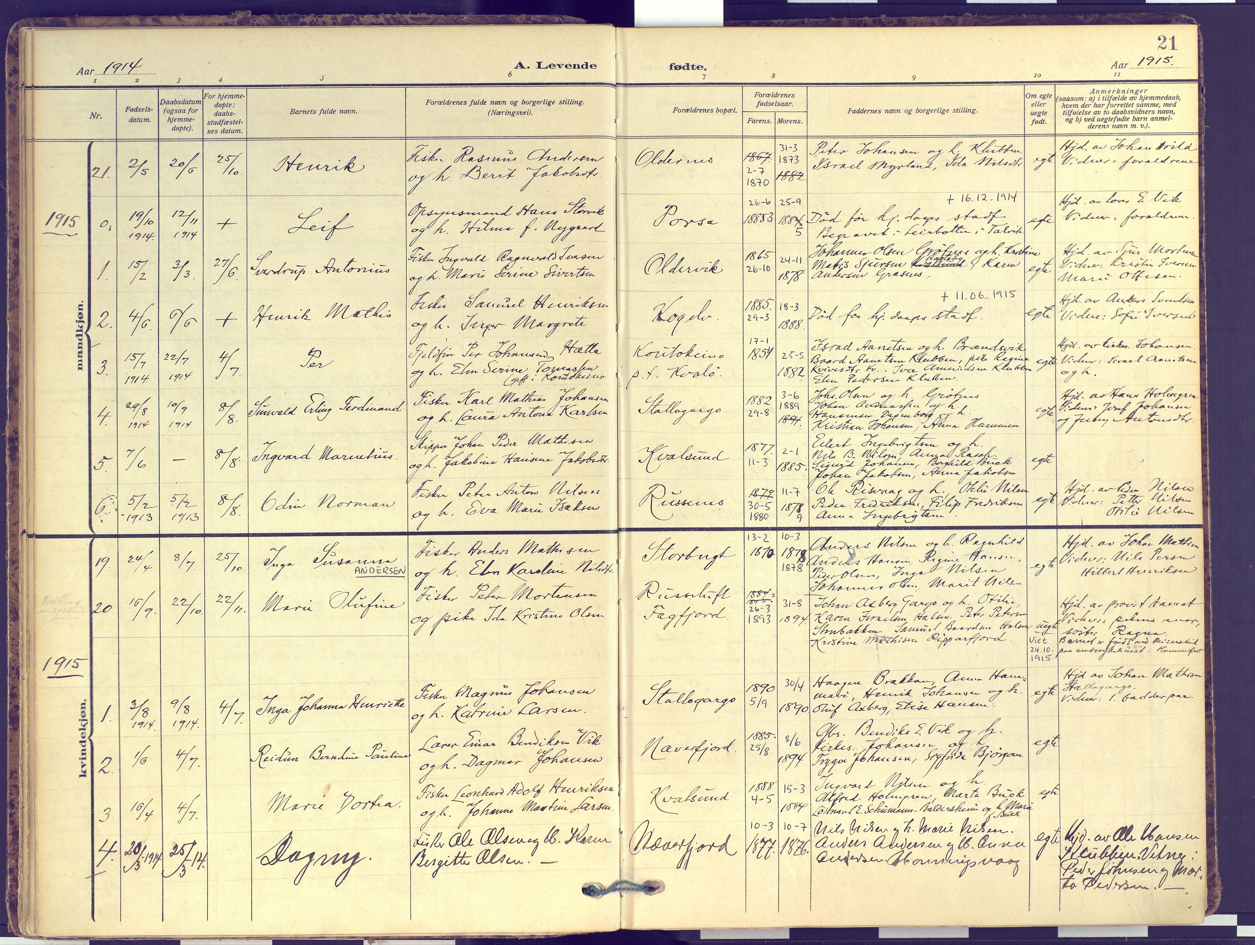Hammerfest sokneprestkontor, SATØ/S-1347: Parish register (official) no. 16, 1908-1923, p. 21