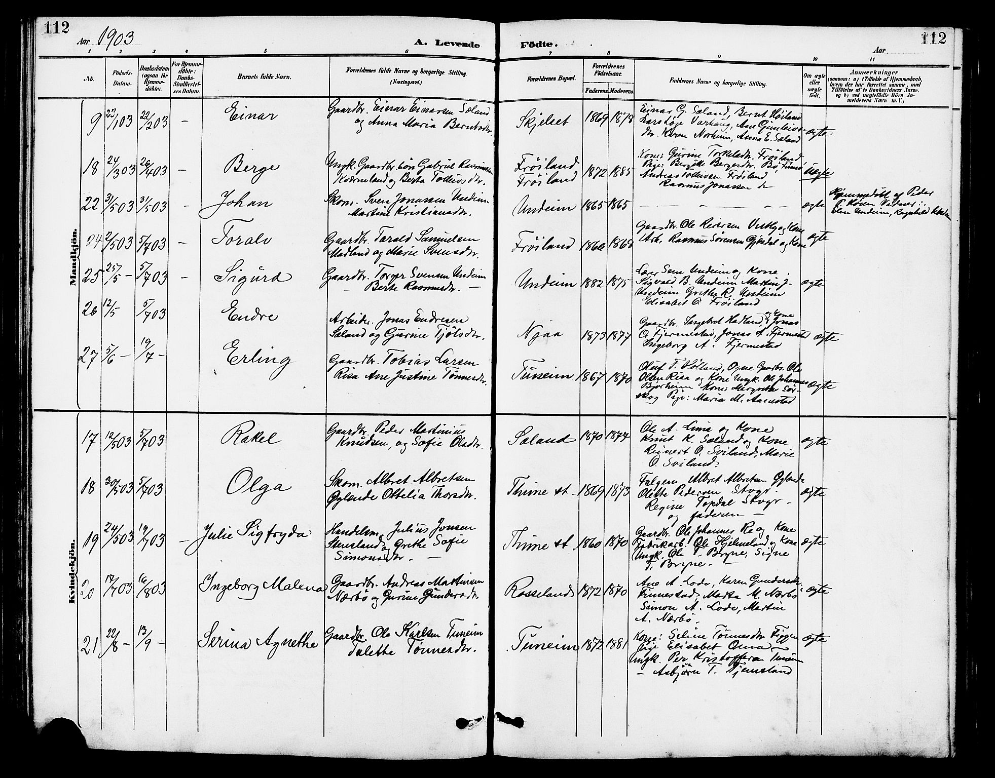 Lye sokneprestkontor, AV/SAST-A-101794/001/30BB/L0007: Parish register (copy) no. B 8, 1889-1909, p. 112