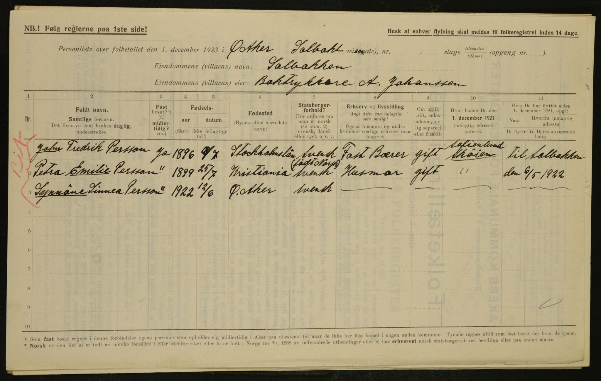 , Municipal Census 1923 for Aker, 1923, p. 31085