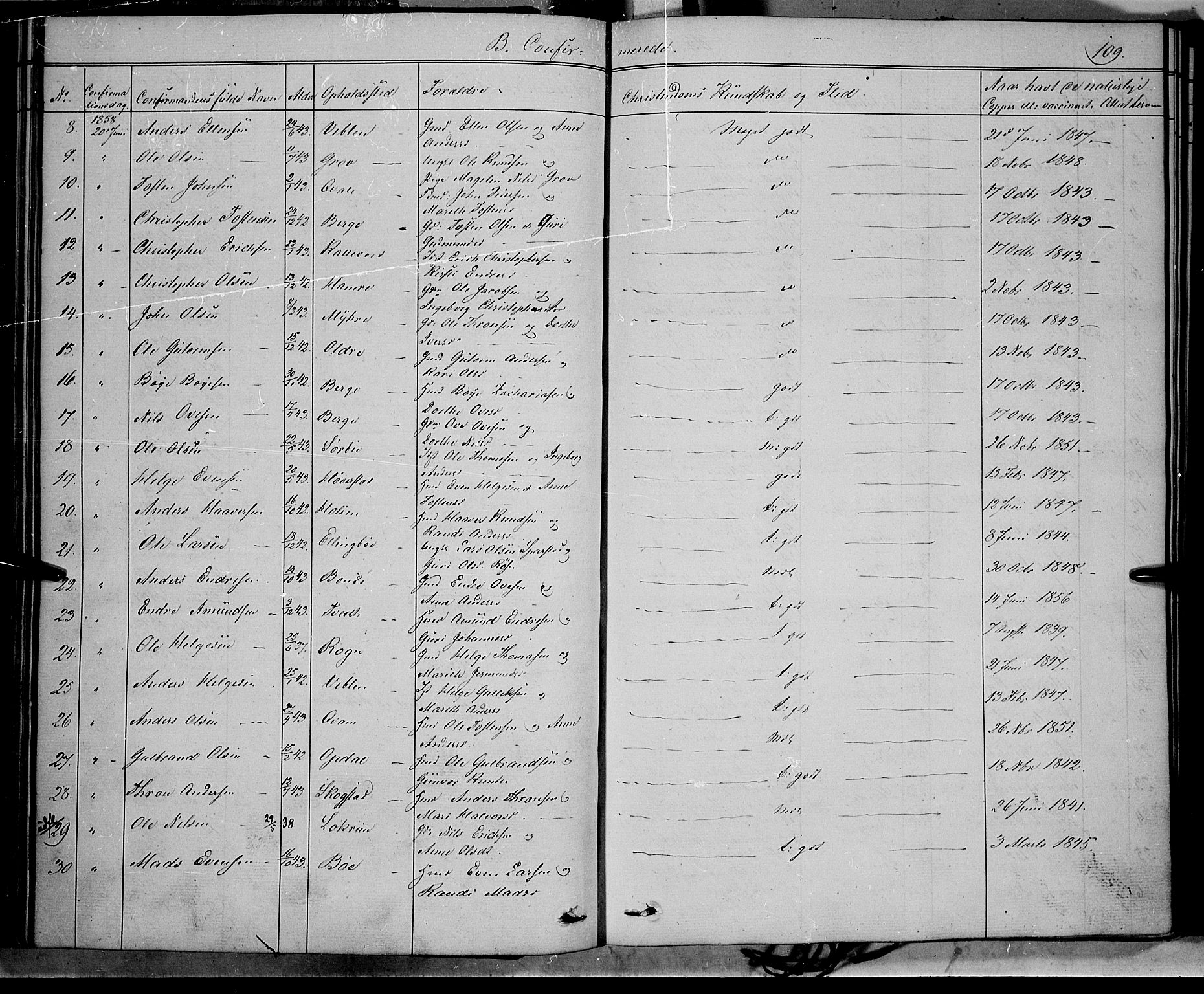 Vang prestekontor, Valdres, SAH/PREST-140/H/Ha/L0006: Parish register (official) no. 6, 1846-1864, p. 109