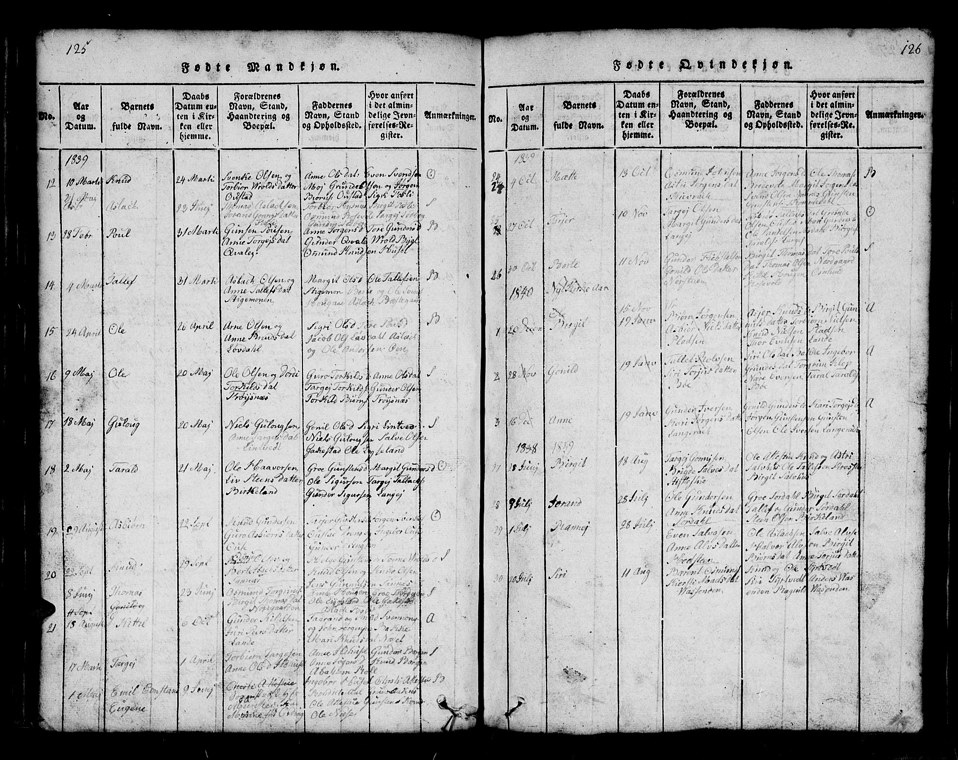 Bygland sokneprestkontor, AV/SAK-1111-0006/F/Fb/Fbb/L0001: Parish register (copy) no. B 1, 1816-1843, p. 126-127