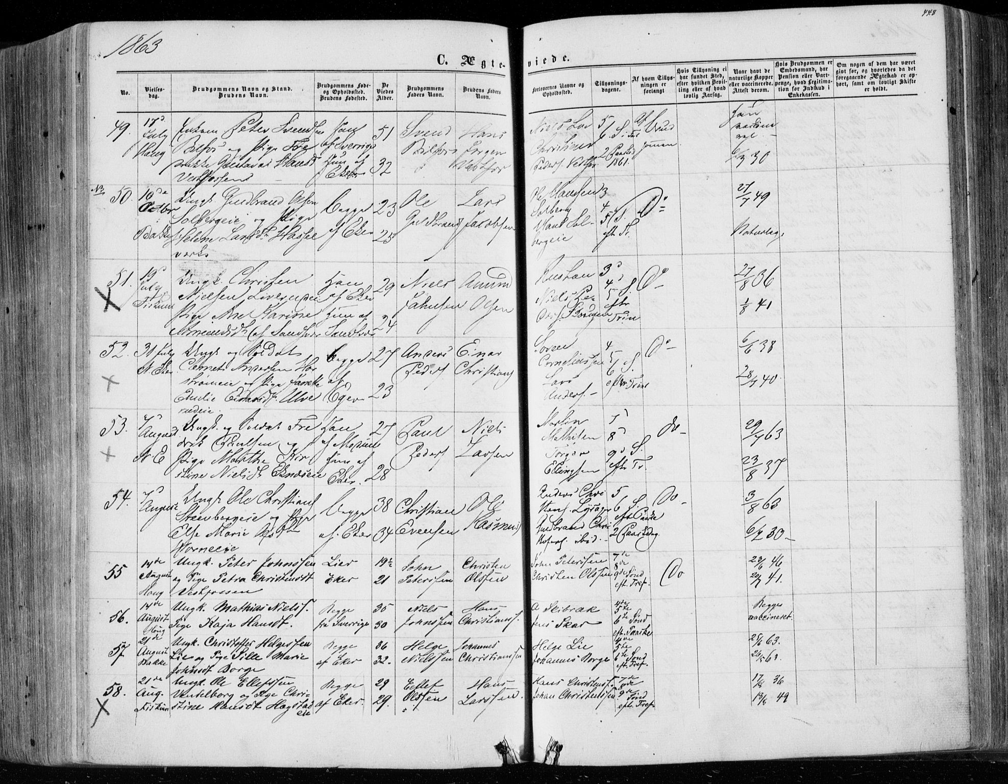 Eiker kirkebøker, SAKO/A-4/F/Fa/L0016: Parish register (official) no. I 16, 1860-1868, p. 448