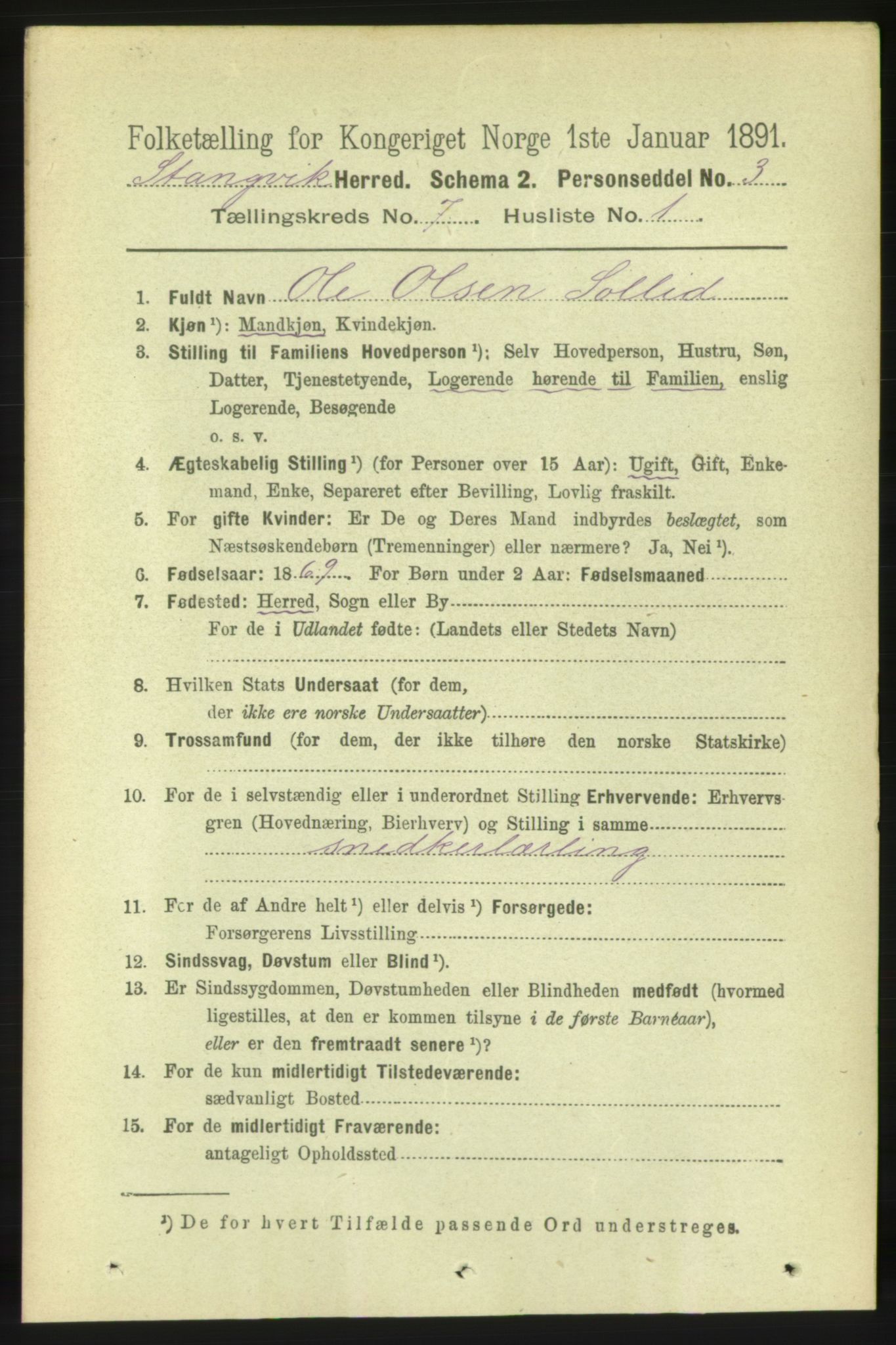 RA, 1891 census for 1564 Stangvik, 1891, p. 3015