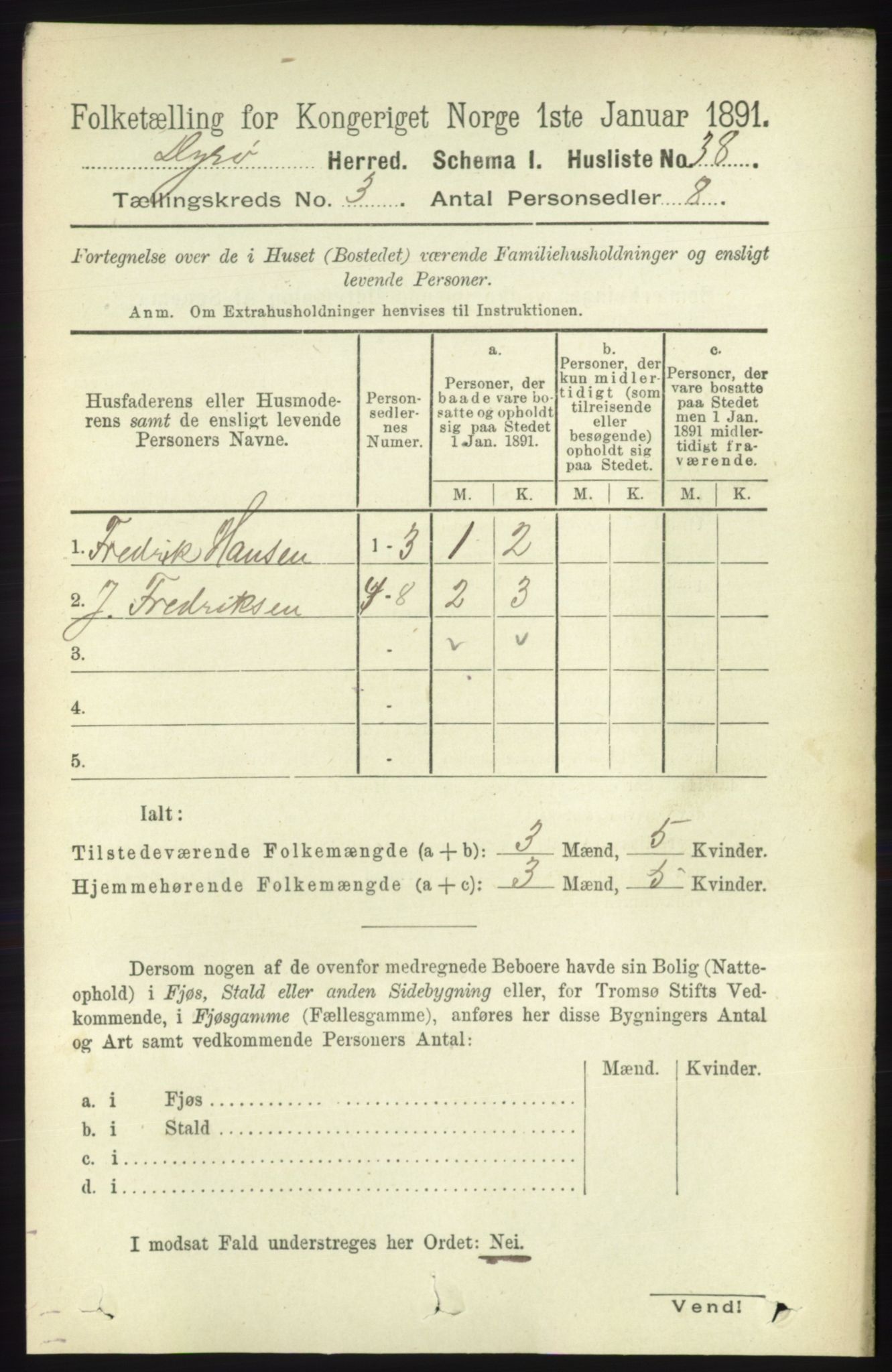 RA, 1891 census for 1926 Dyrøy, 1891, p. 1142