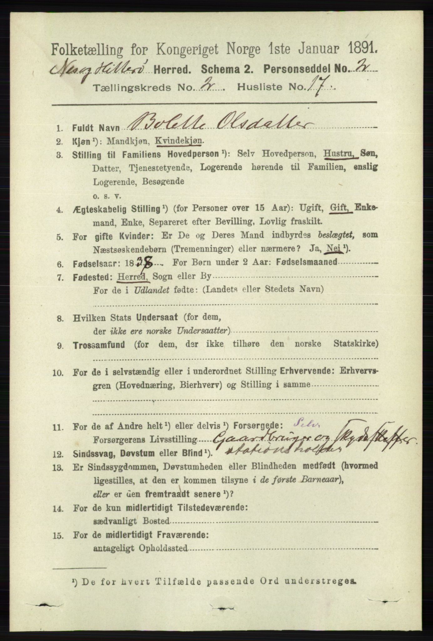 RA, 1891 census for 1043 Hidra og Nes, 1891, p. 632